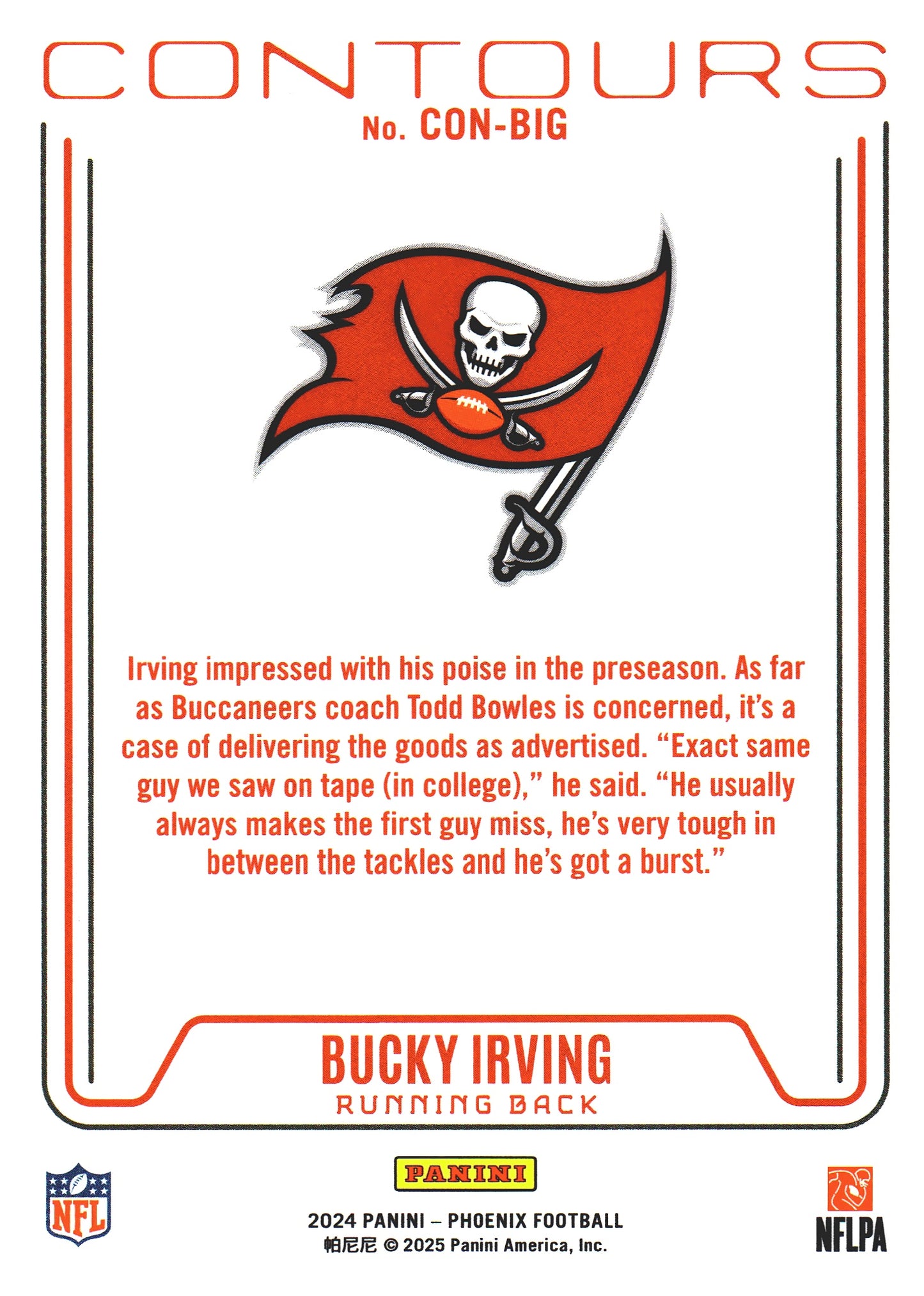2024 Panini Phoenix Contours RC Bucky Irving #CON-BIG Tampa Bay Buccaneers