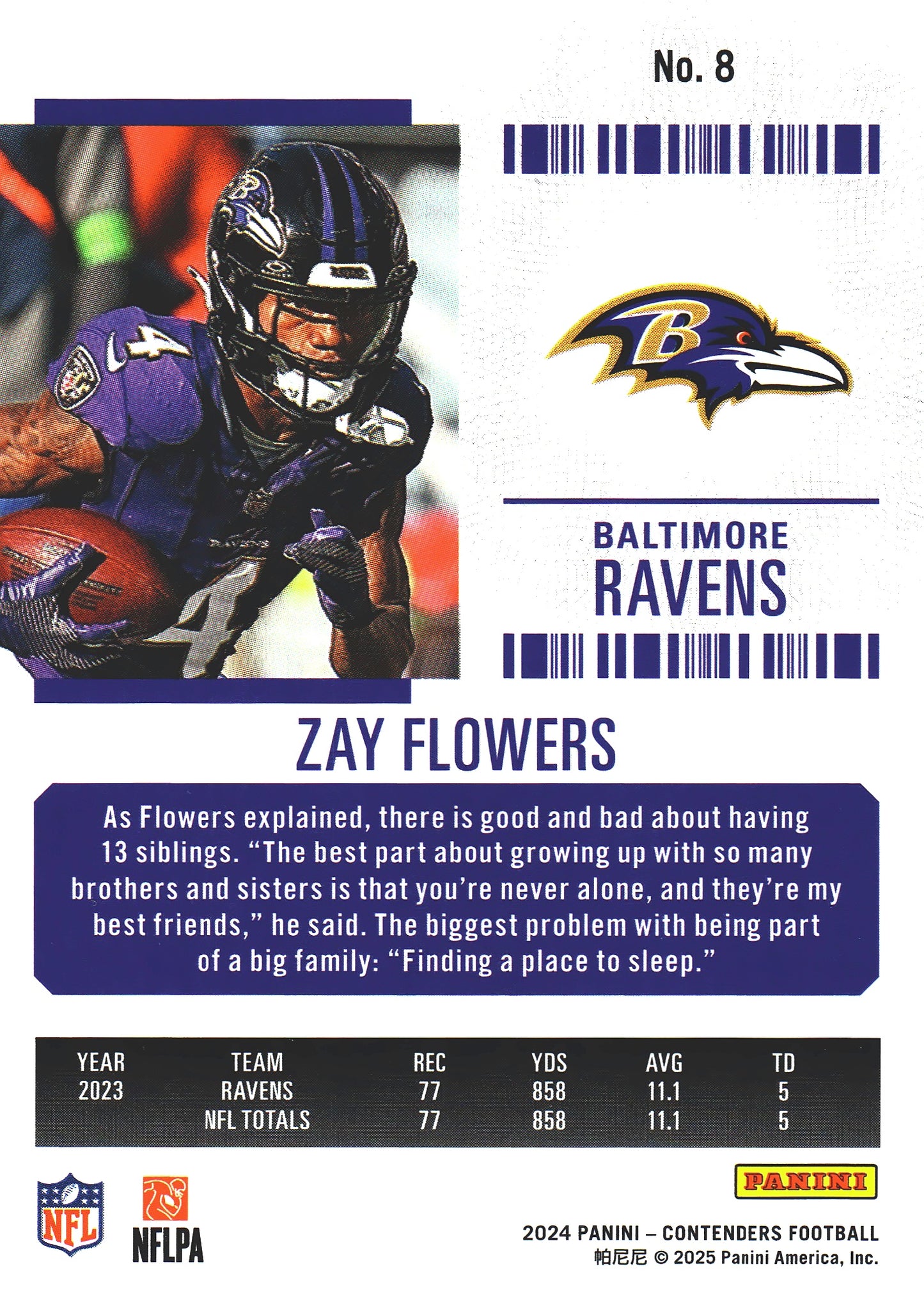 2024 Panini Contenders Mojo Zay Flowers #8 Baltimore Ravens