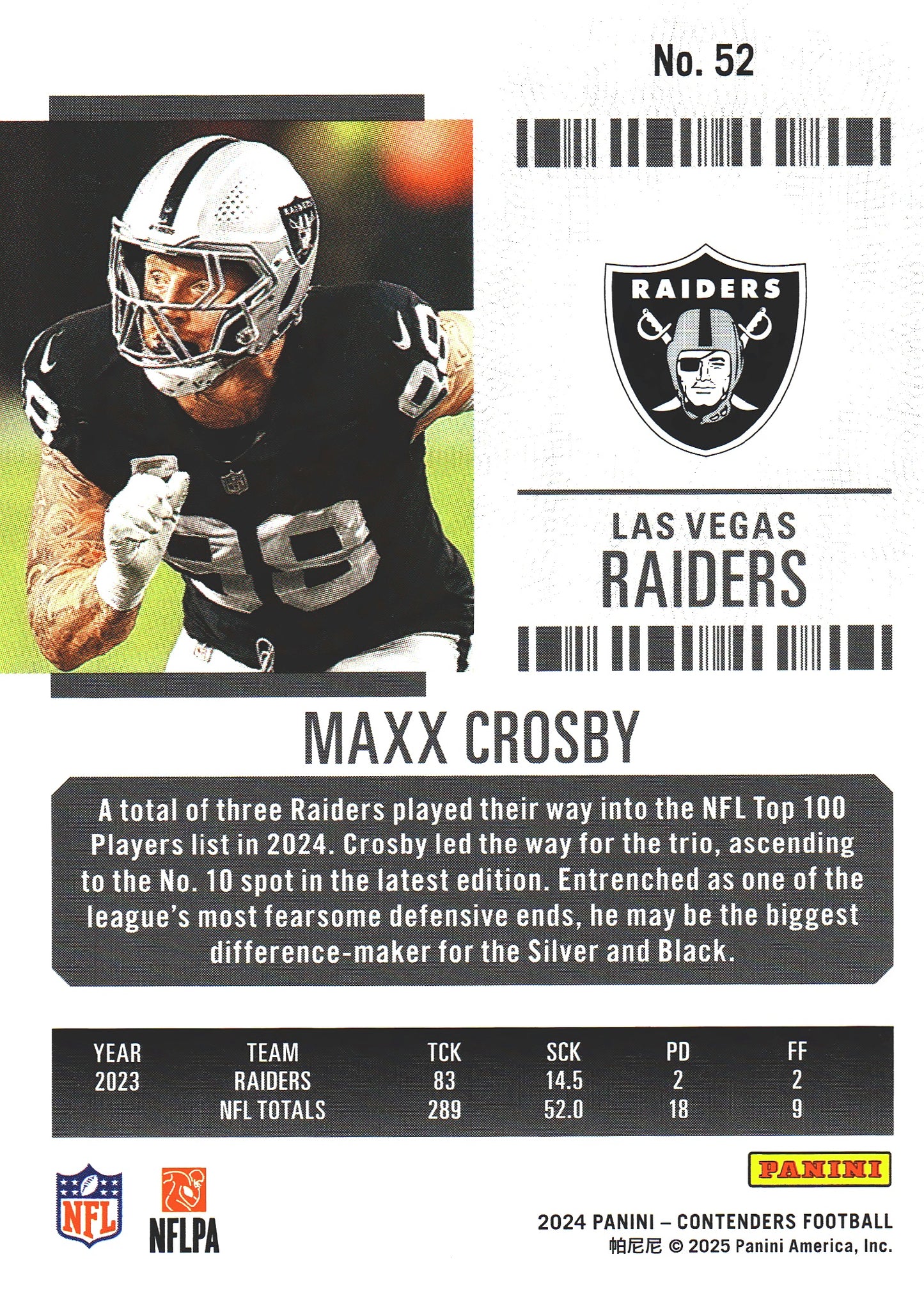 2024 Panini Contenders Mojo Maxx Crosby #52 Las Vegas Raiders