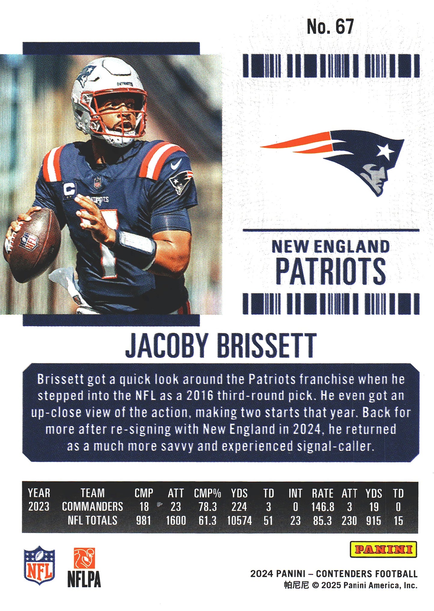 2024 Panini Contenders Mojo Jacoby Brissett #67 New England Patriots