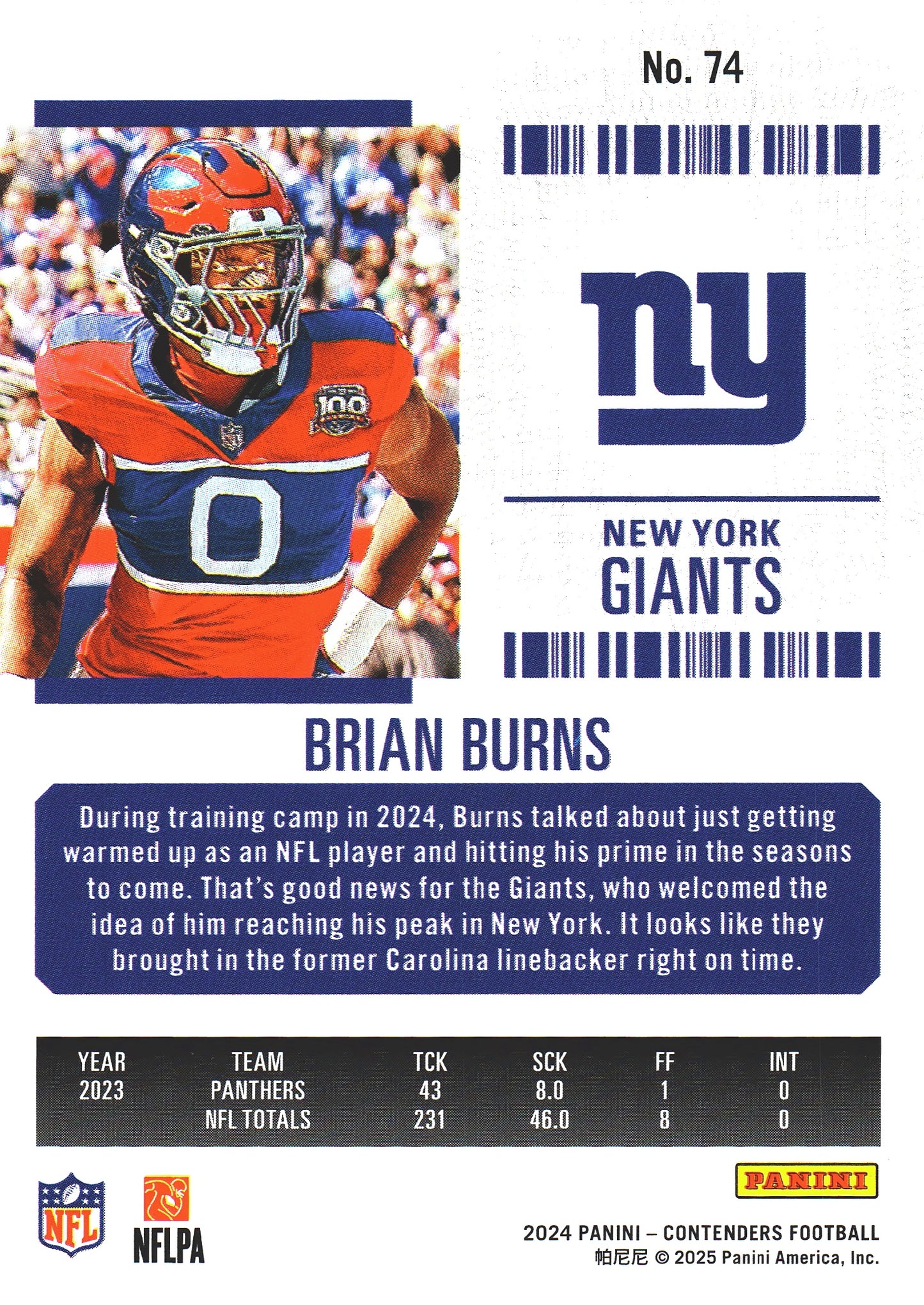 2024 Panini Contenders Mojo Brian Burns #74 New York Giants