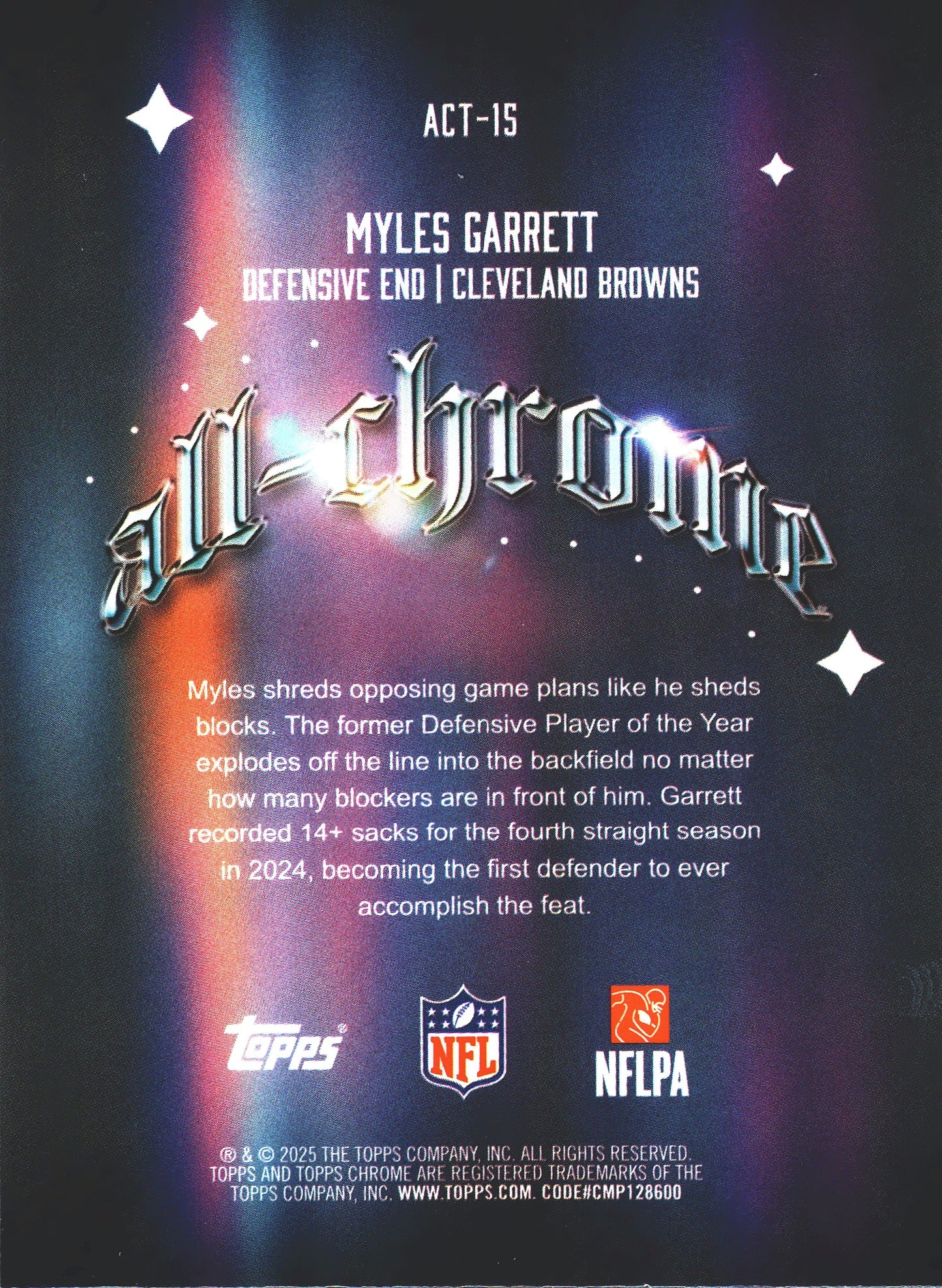 2025 Topps Chrome NFL All-Chrome Team Refractor Myles Garrett #ACT-15 Cleveland Browns