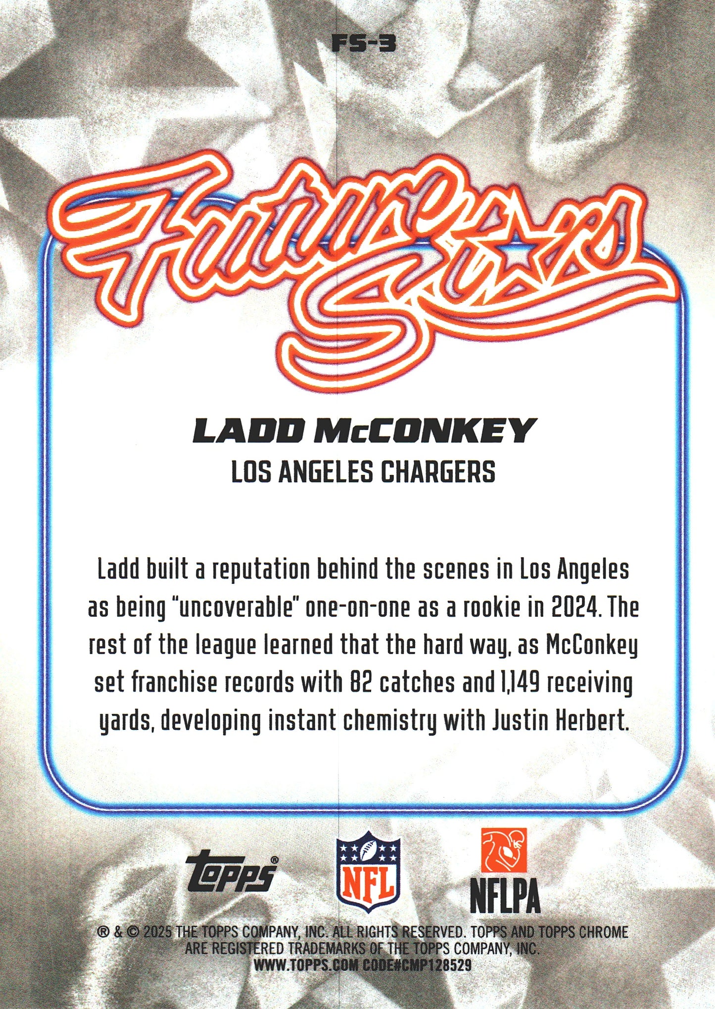 2025 Topps Chrome NFL Future Stars Ladd McConkey #FS-3 Los Angeles Chargers