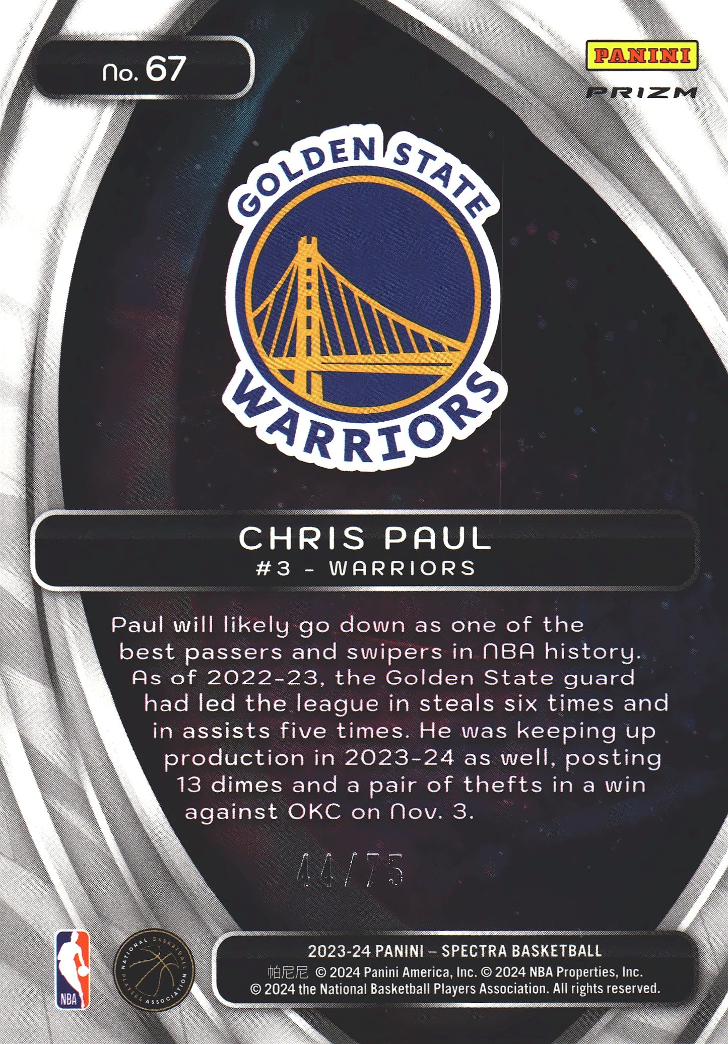 2023 Panini Spectra Titan Green /75 Chris Paul #67 Golden State Warriors