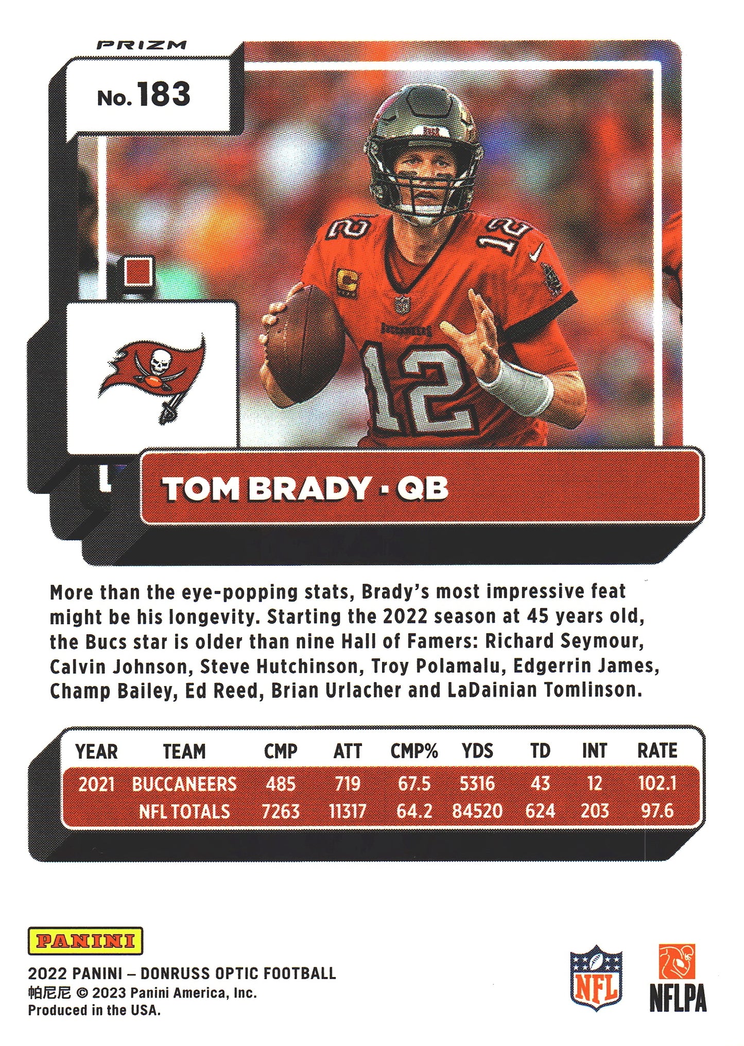2022 Panini Donruss Optic Holo Silver Tom Brady #183 Tampa Bay Buccaneers