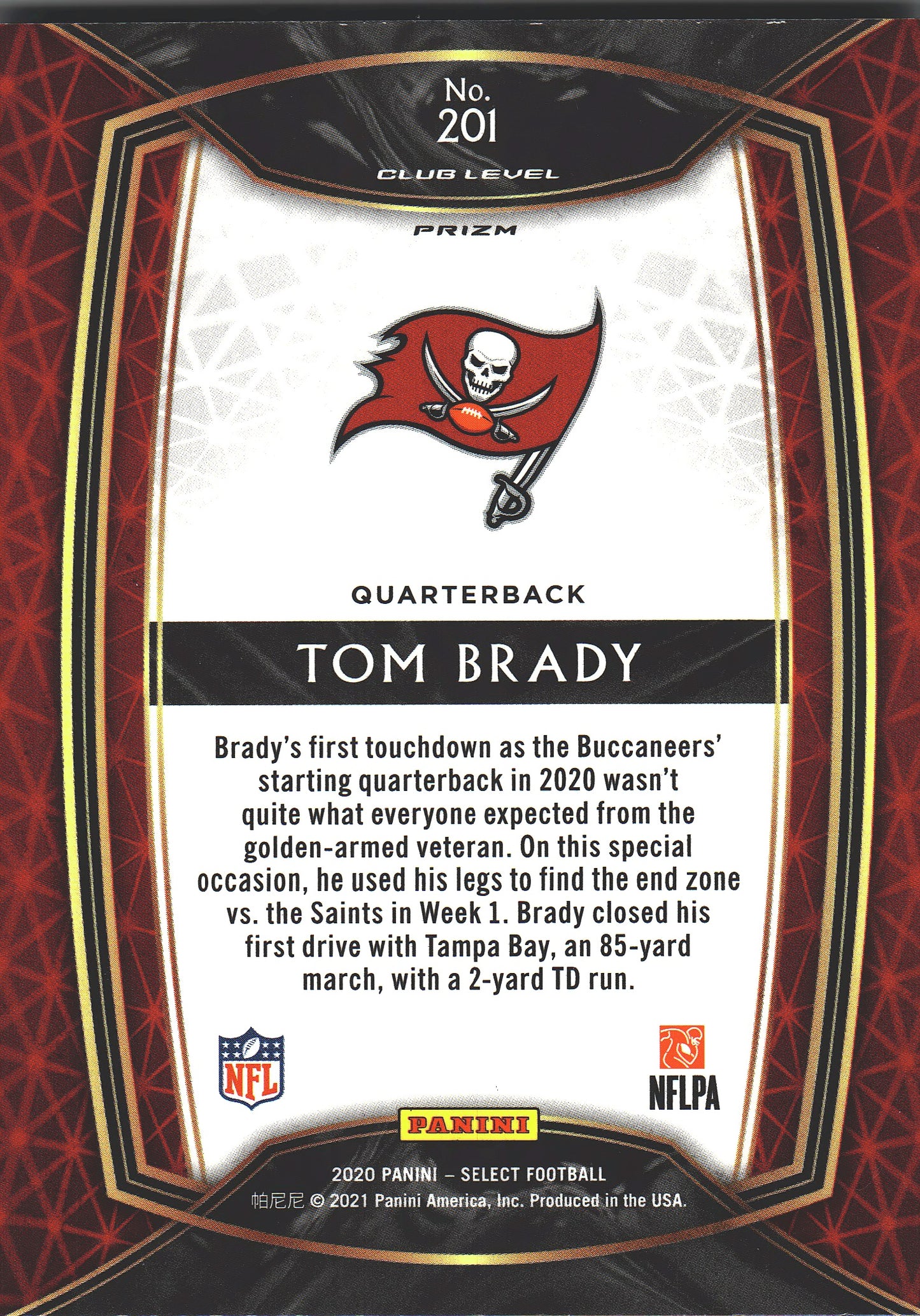 2020 Panini Select Tom Brady #201 Tampa Bay Buccaneers