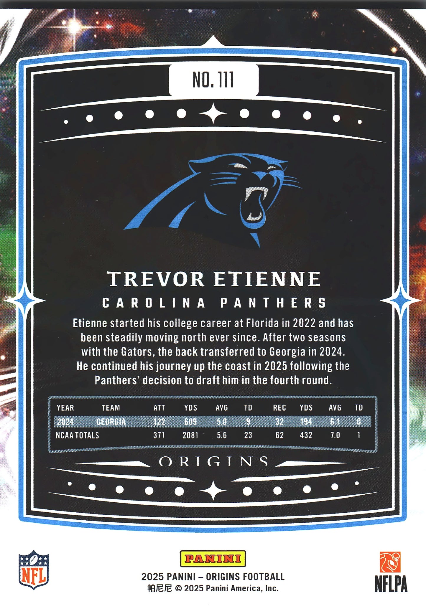 2025 Panini Origins Trevor Etienne #11 Carolina Panthers