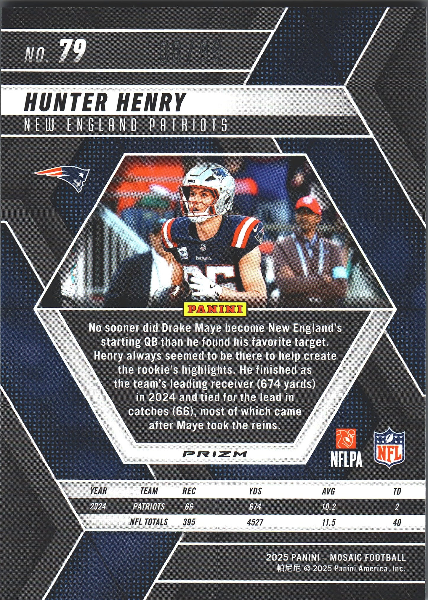 2025 Panini Mosaic Blue /99 Hunter Henry #79 New England Patriots