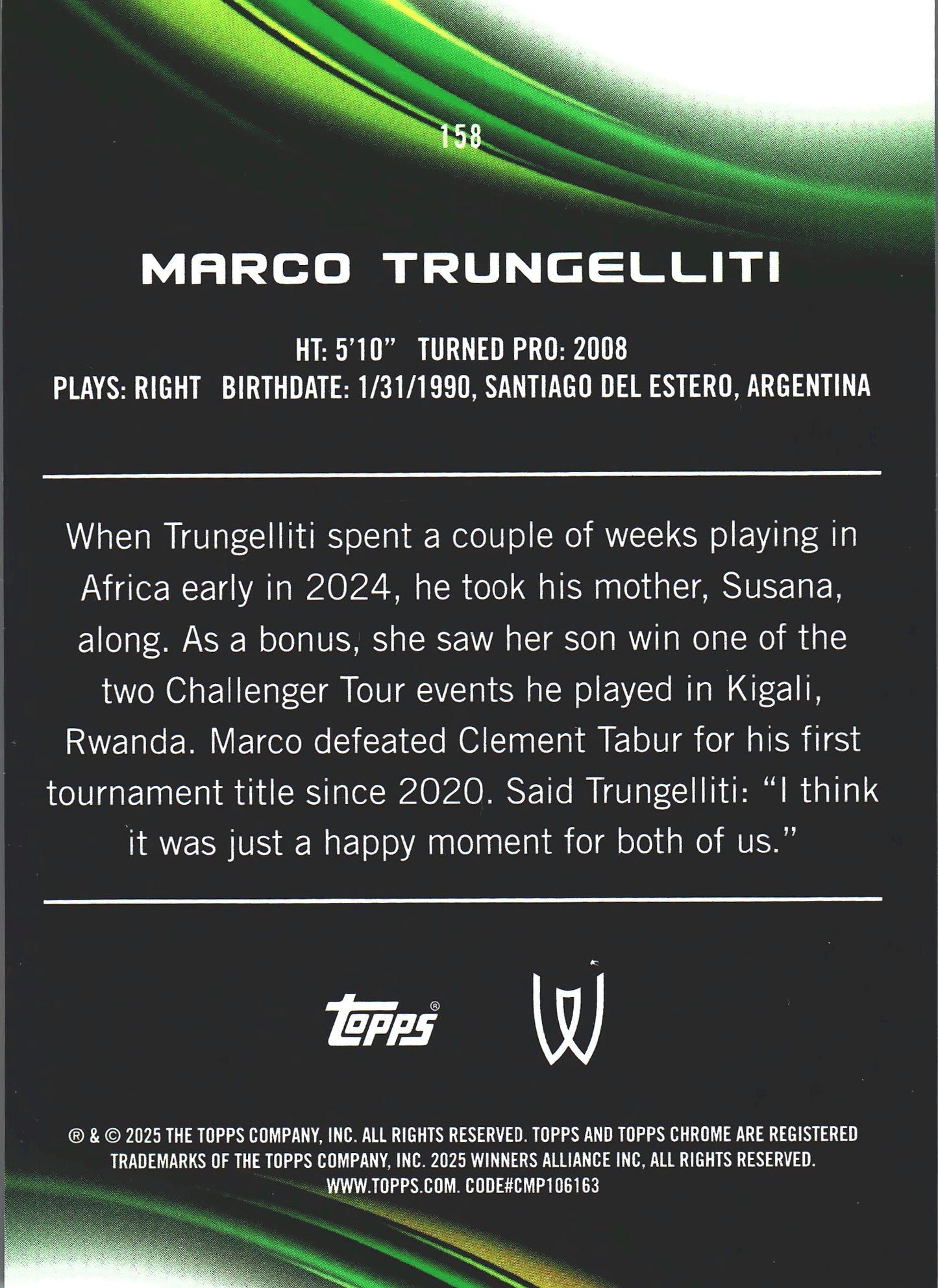 2025 Topps Chrome Tennis Orange Geometric /25 Marco Trungelliti RC #158