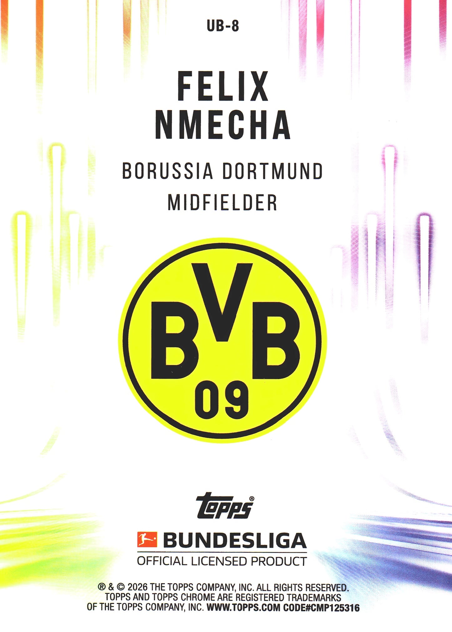 2025 Topps Chrome Bundesliga Ultrabeam Gold /50 Felix Nmecha #UB-8 Borussia Dortmund