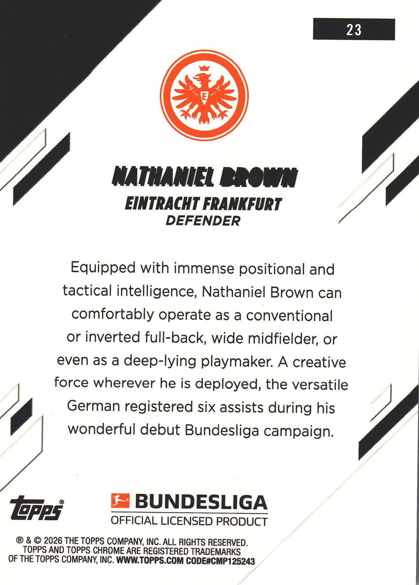 2025 Topps Chrome Bundesliga Orange /25 Nathaniel Brown #23 Eintracht Frankfurt