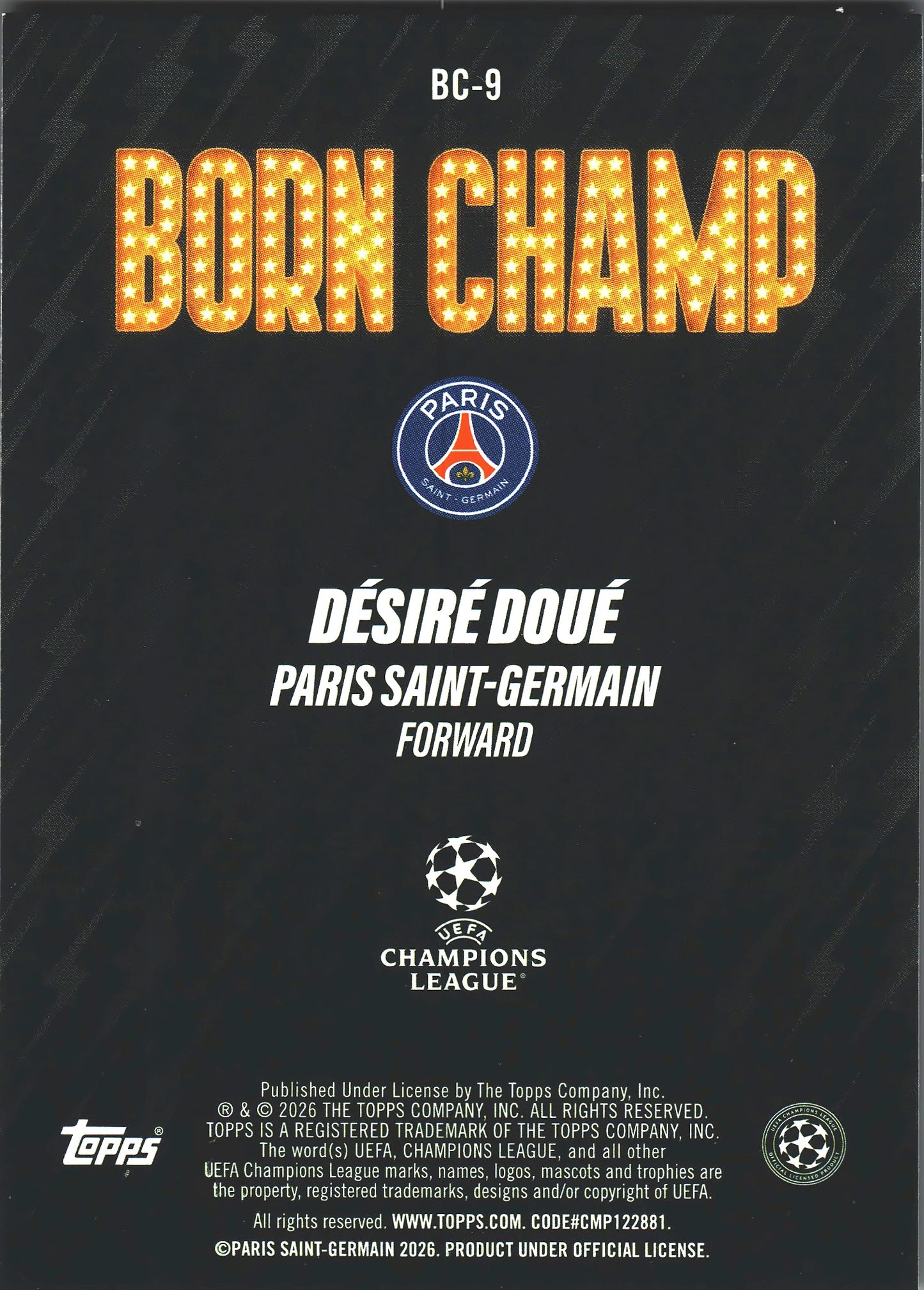 2025 Topps UCC Born Champ Desire Doue #BC-9 Paris Saint-Germain