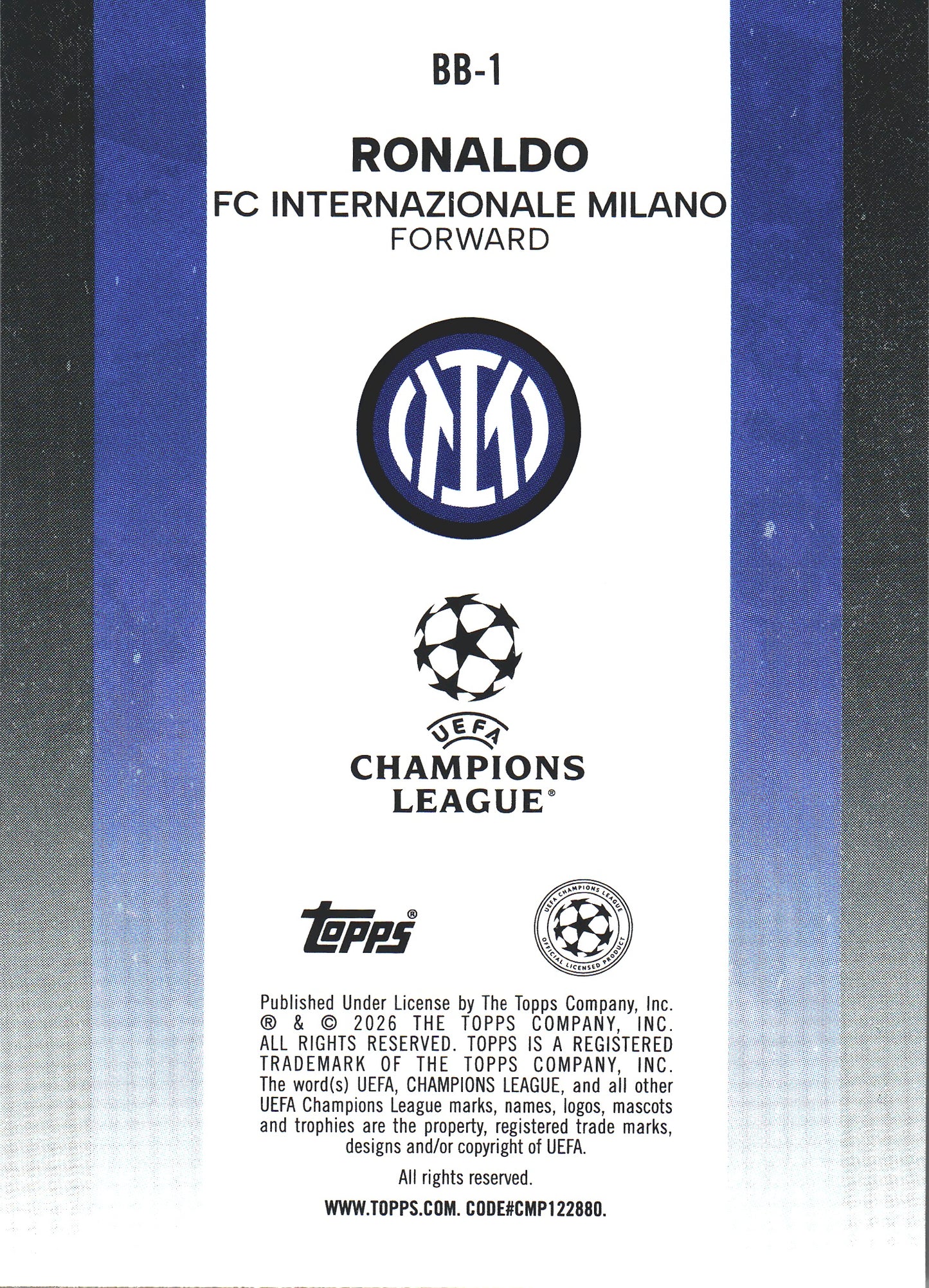 2025 Topps UCC Legendary Numbers Ronaldo #BB-1 Inter Milan