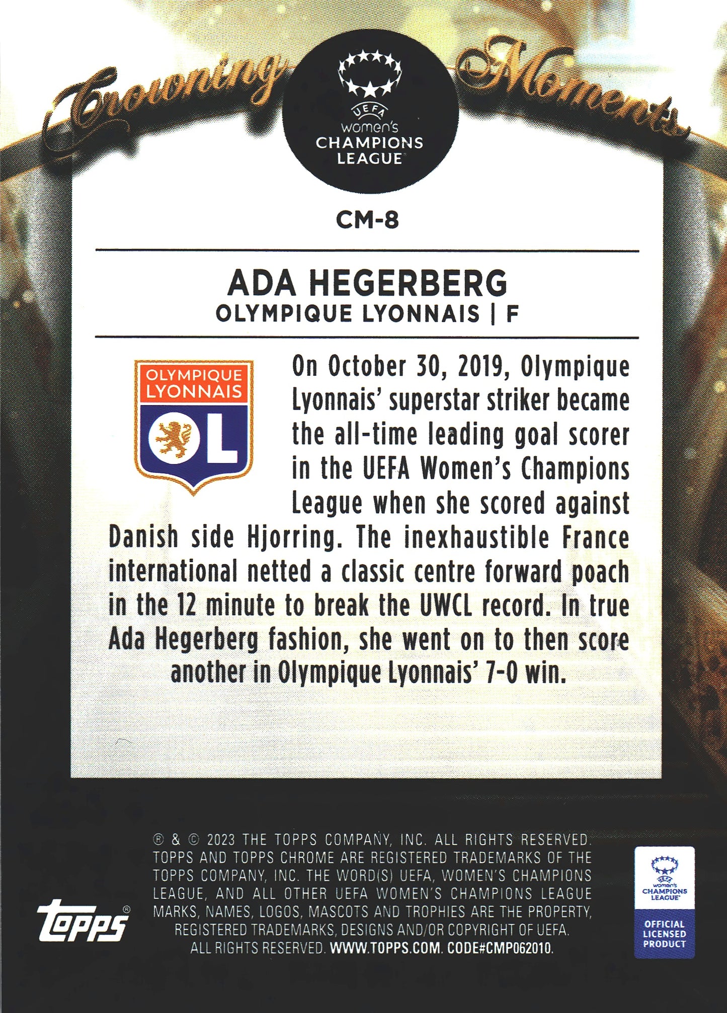 2022 Topps Chrome UCC Women's Crowning Moments Ada Hegerberg #CM-8 Olympique Lyonnais