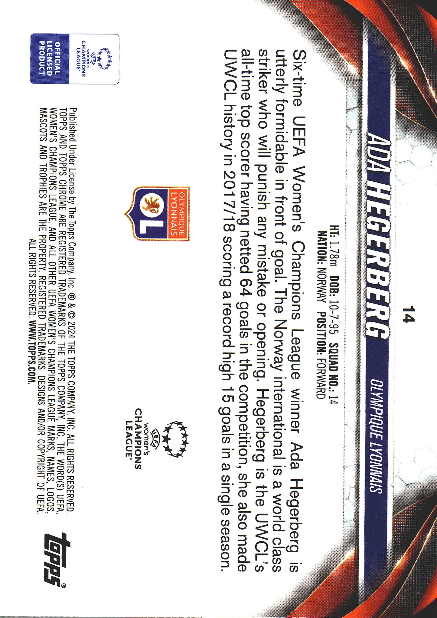 2023 Topps Chrome UCC Women's Ada Hegerberg #14 Olympique Lyonnais
