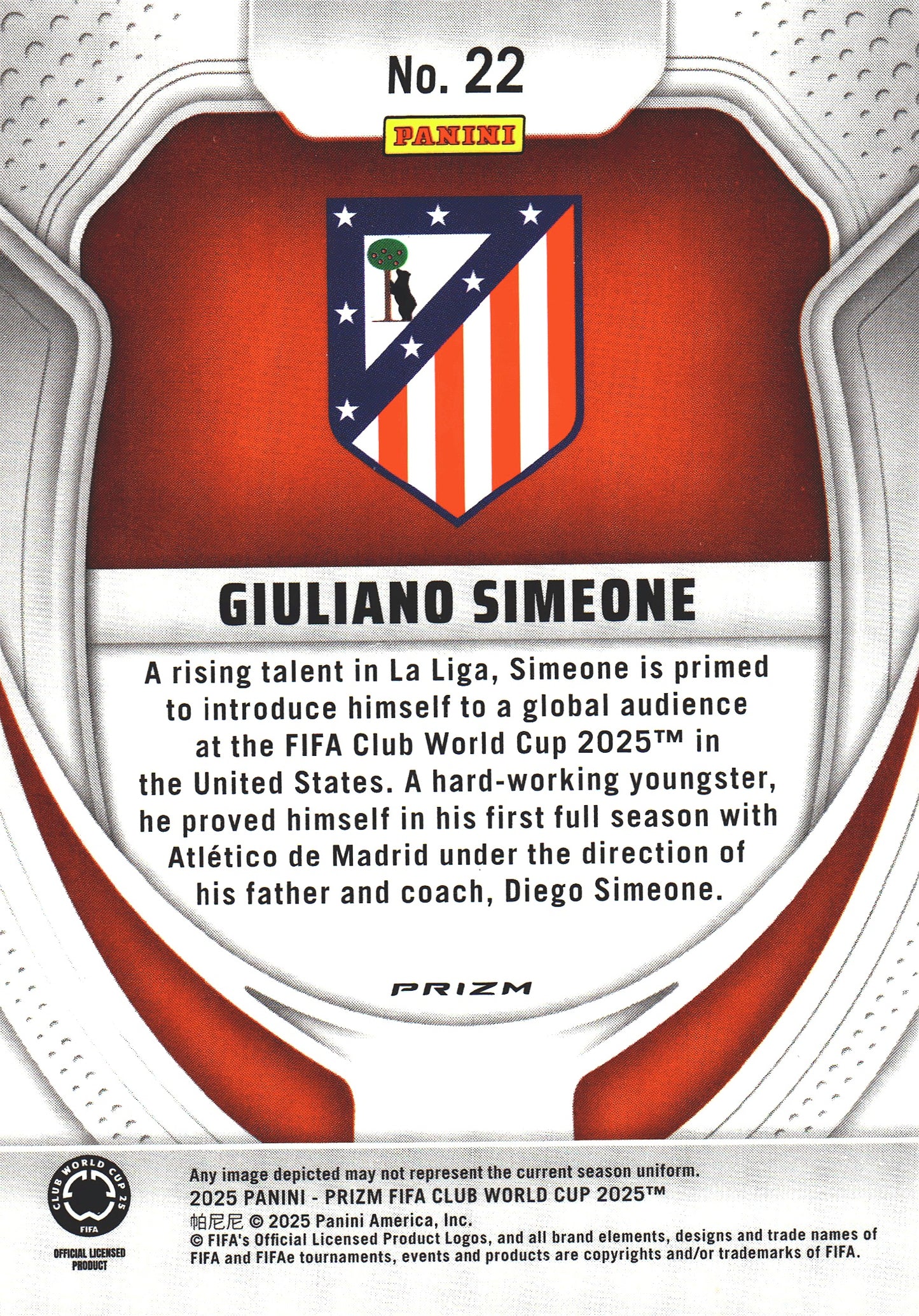 2025 Panini Prizm Club World Cup Pulsar Giuliano Simeone #22 Atletico Madrid