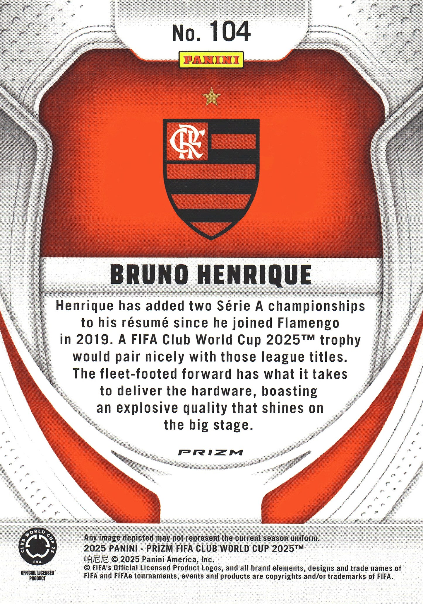 2025 Panini Prizm Club World Cup Seismic Bruno Henrique #104 CR Flamengo
