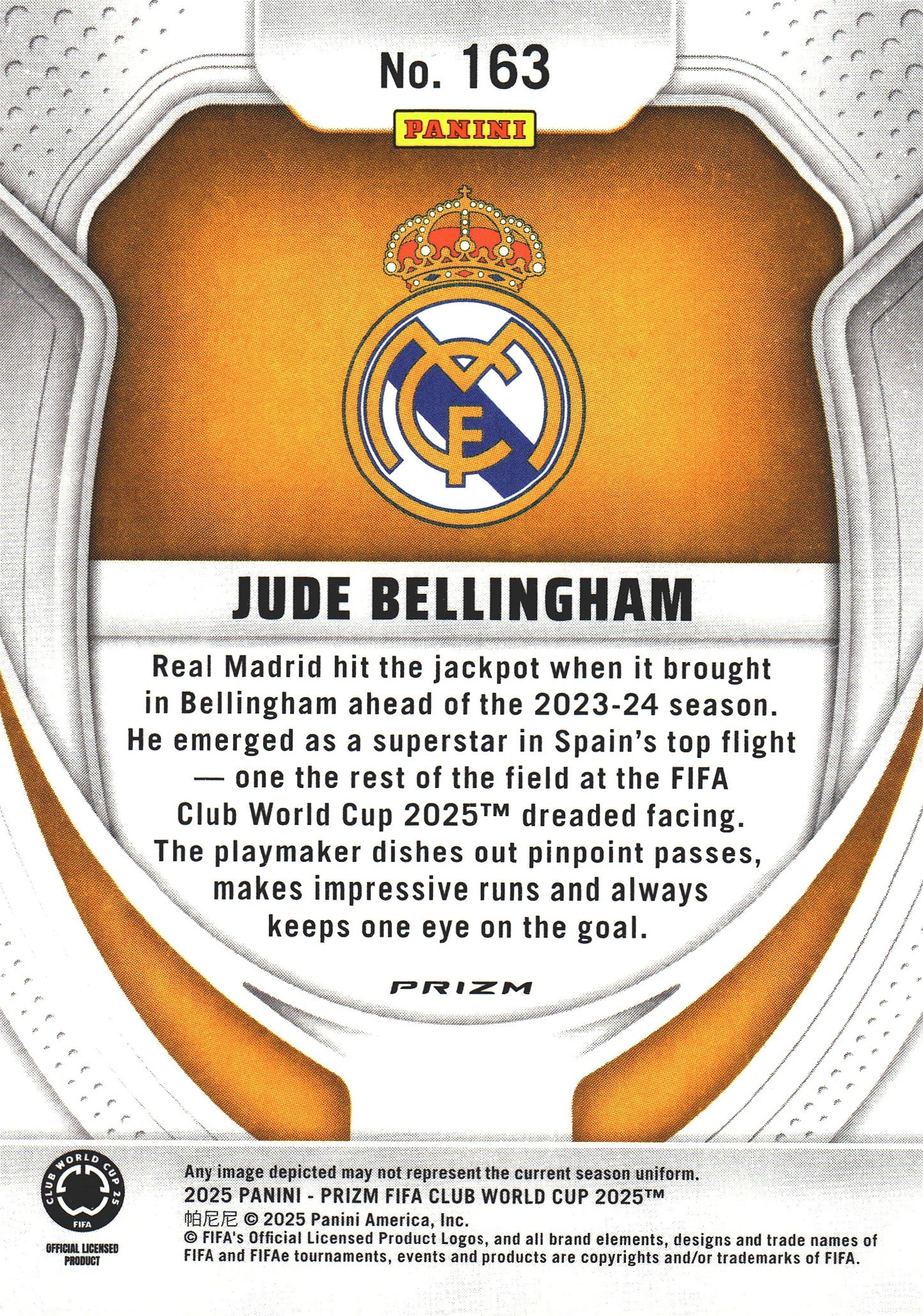 2025 Panini Prizm Club World Cup Seismic Jude Bellingham #163 Real Madrid CF