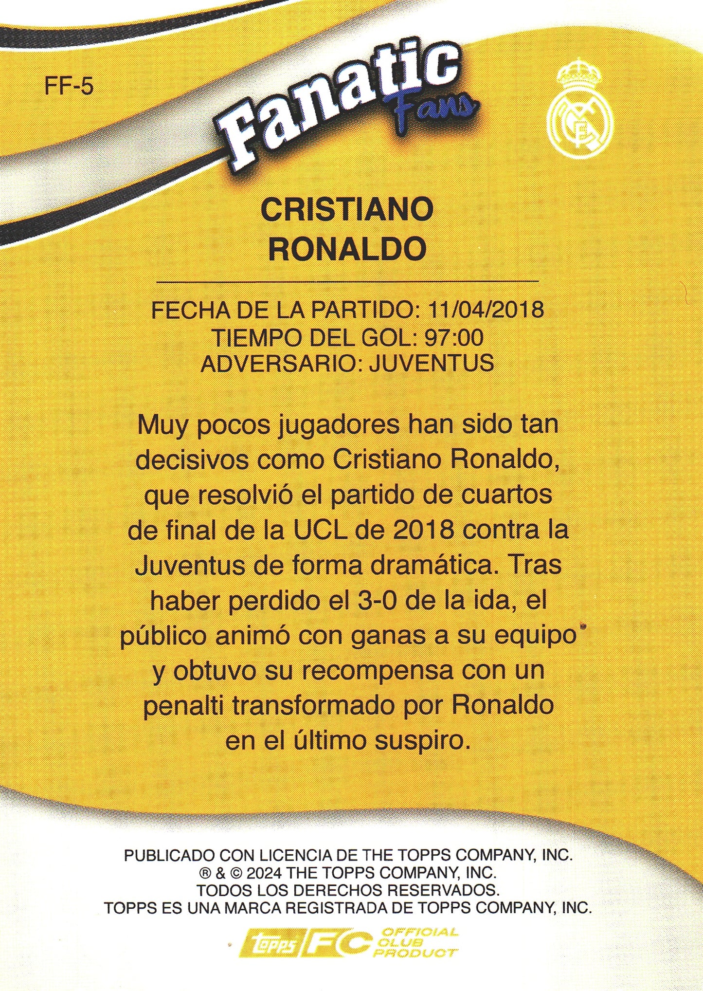 2024 Topps Real Madrid Fan Set Fanatics Cristiano Ronaldo #FF-5 Real Madrid CF