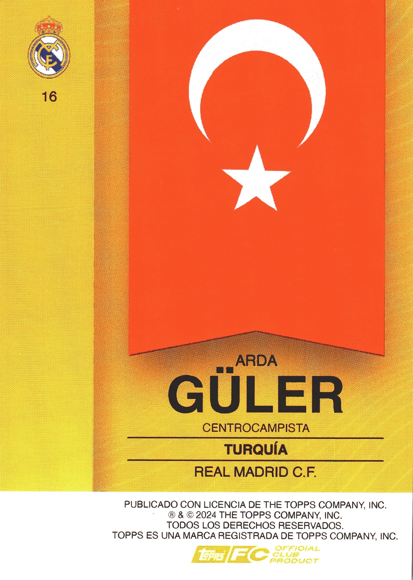2024 Topps Real Madrid Fan Set Electro Arda Guler #16 Real Madrid CF