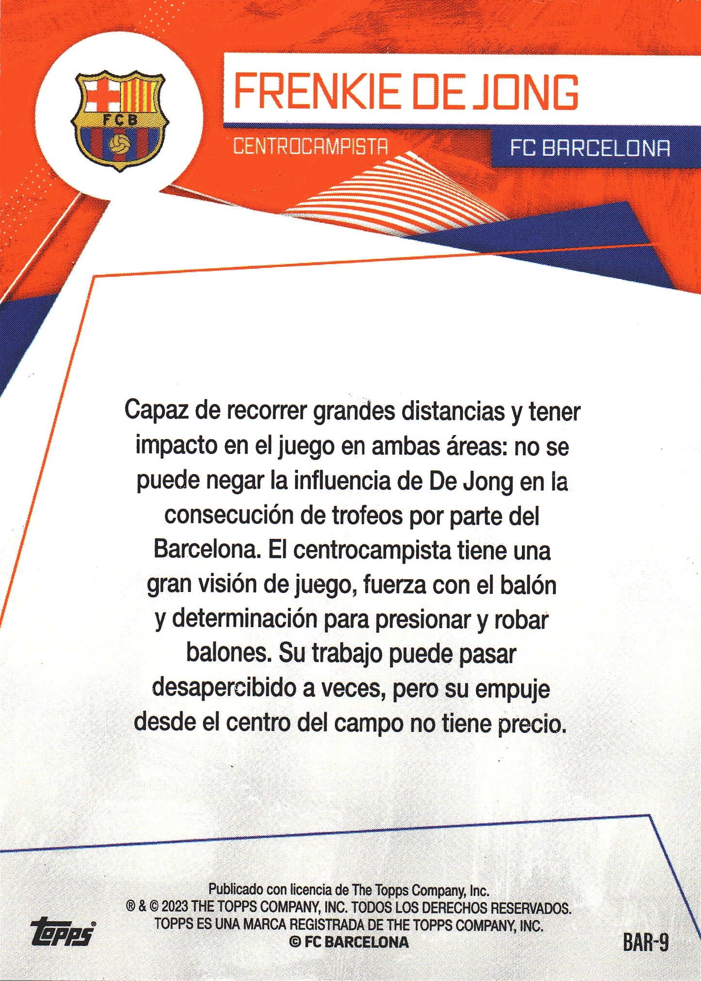 2023 Topps FC Barcelona Fan Set Frenkie De Jong #BAR-9 FC Barcelona