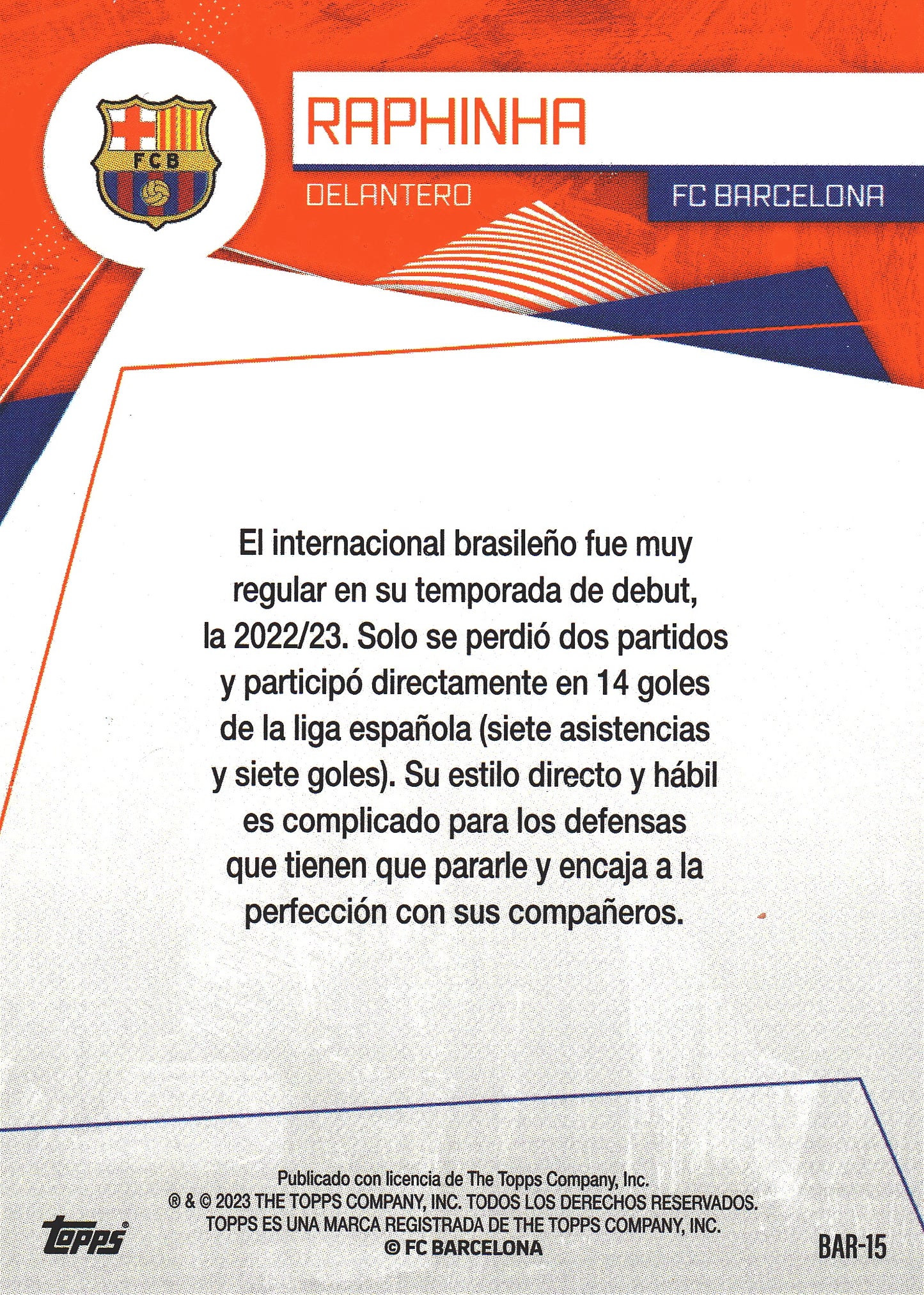 2023 Topps FC Barcelona Fan Set Raphinha #BAR-15 FC Barcelona