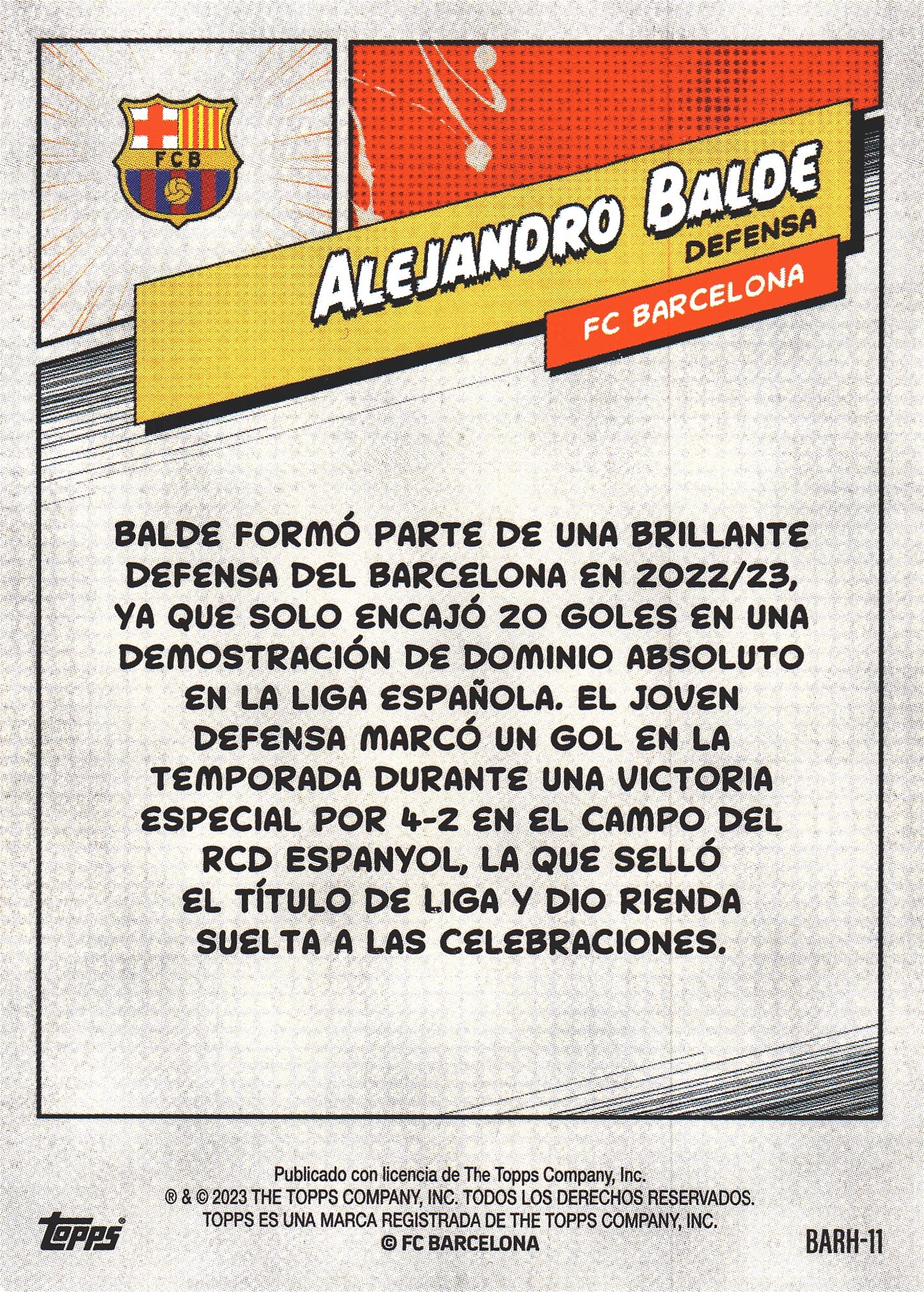 2023 Topps FC Barcelona Fan Set Heroes Alejandro Balde #BARH-11 FC Barcelona