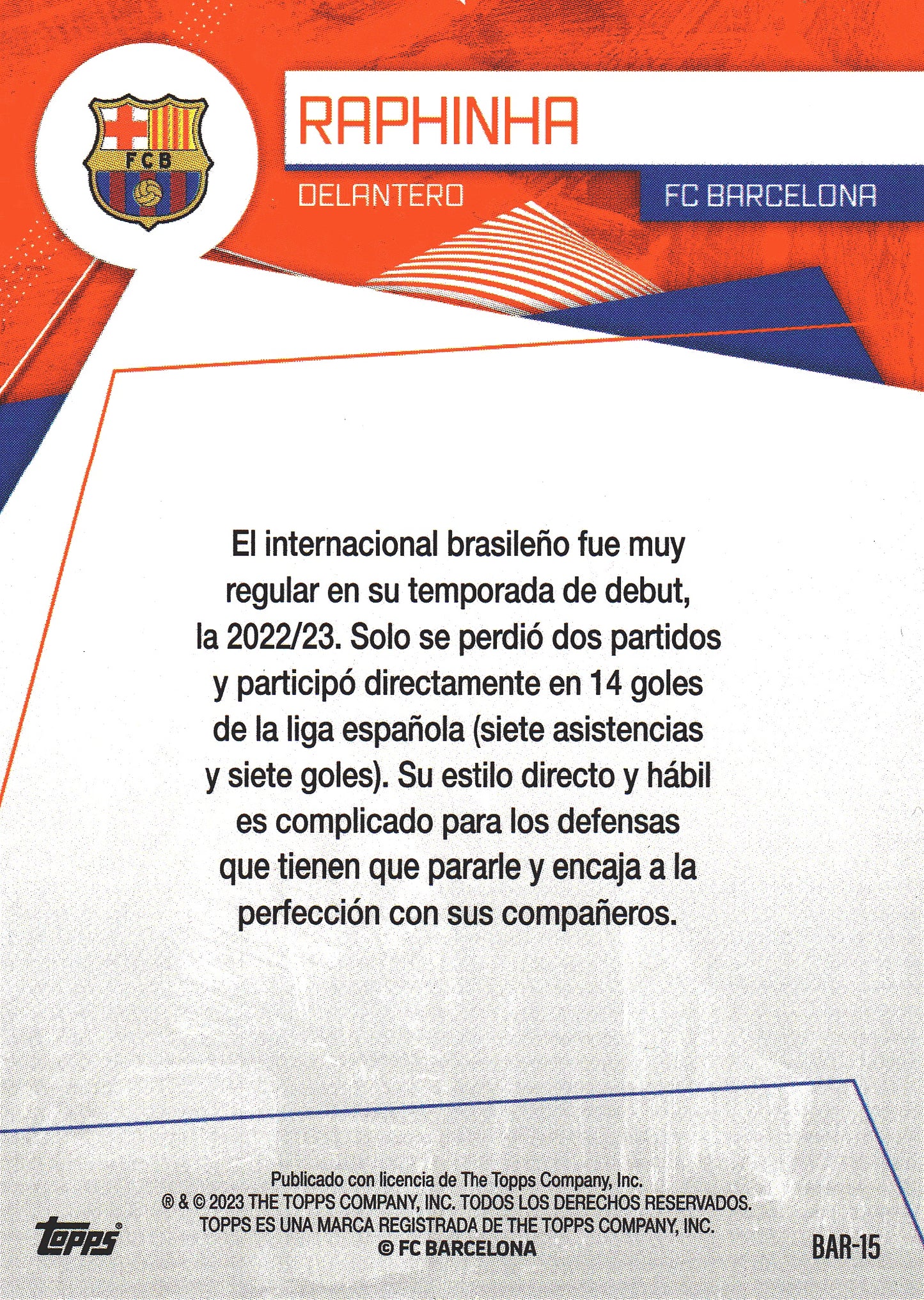 2023 Topps FC Barcelona Fan Set Electric Raphinha #BAR-15 FC Barcelona