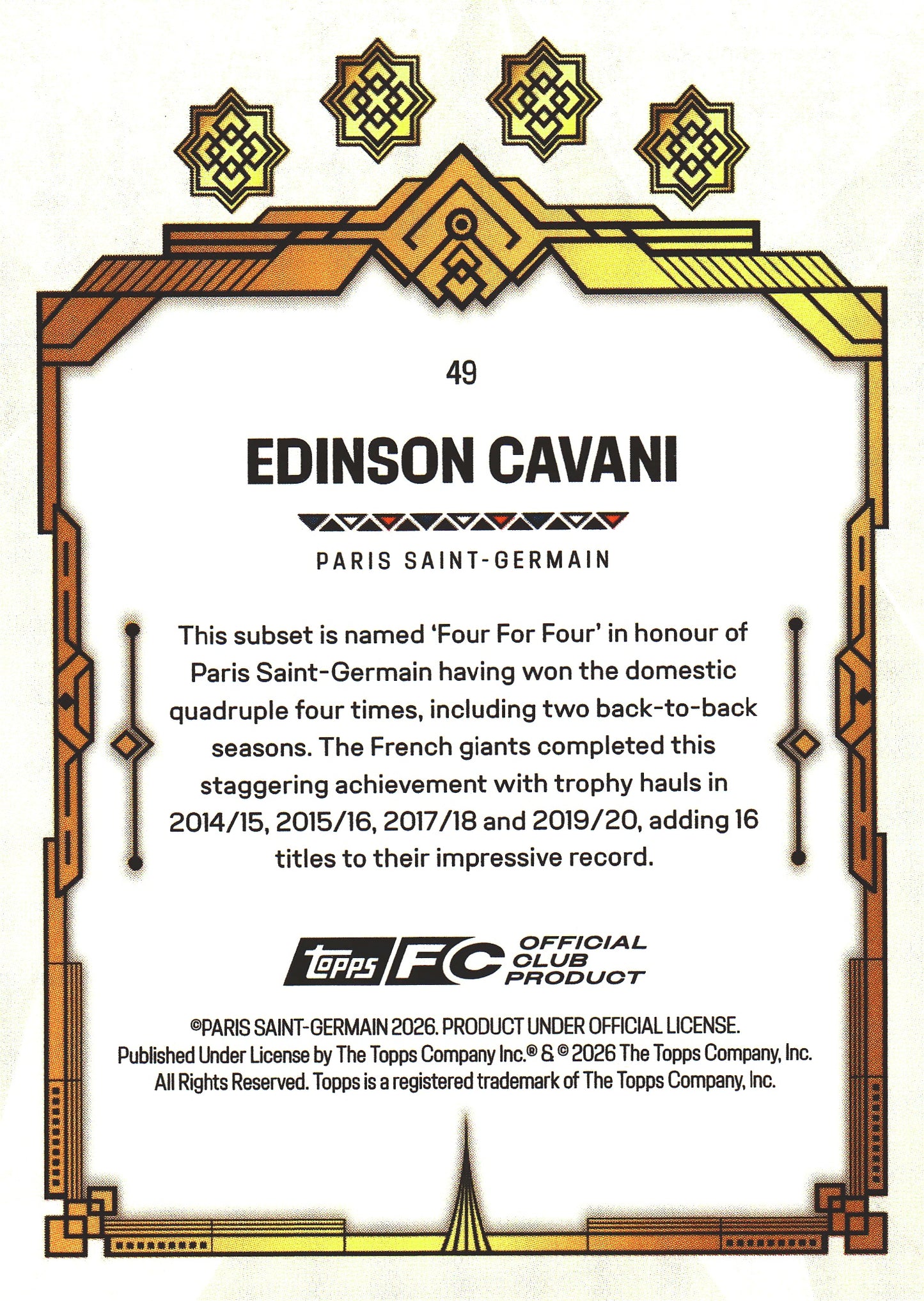 2025 Topps PSG Team Set Halo Edinson Cavani FFF #49 Paris Saint-Germain