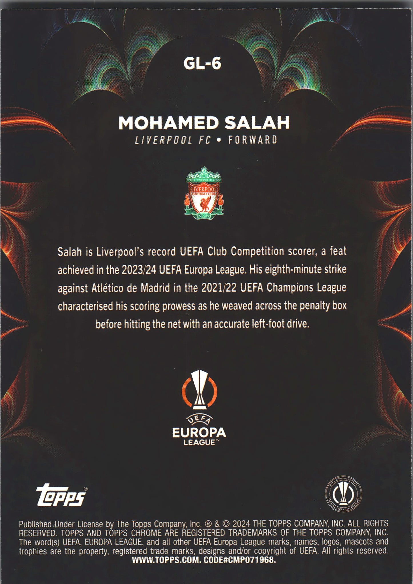 2023 Topps Chrome UCC Golazo Mohamed Salah #GL-6 Liverpool