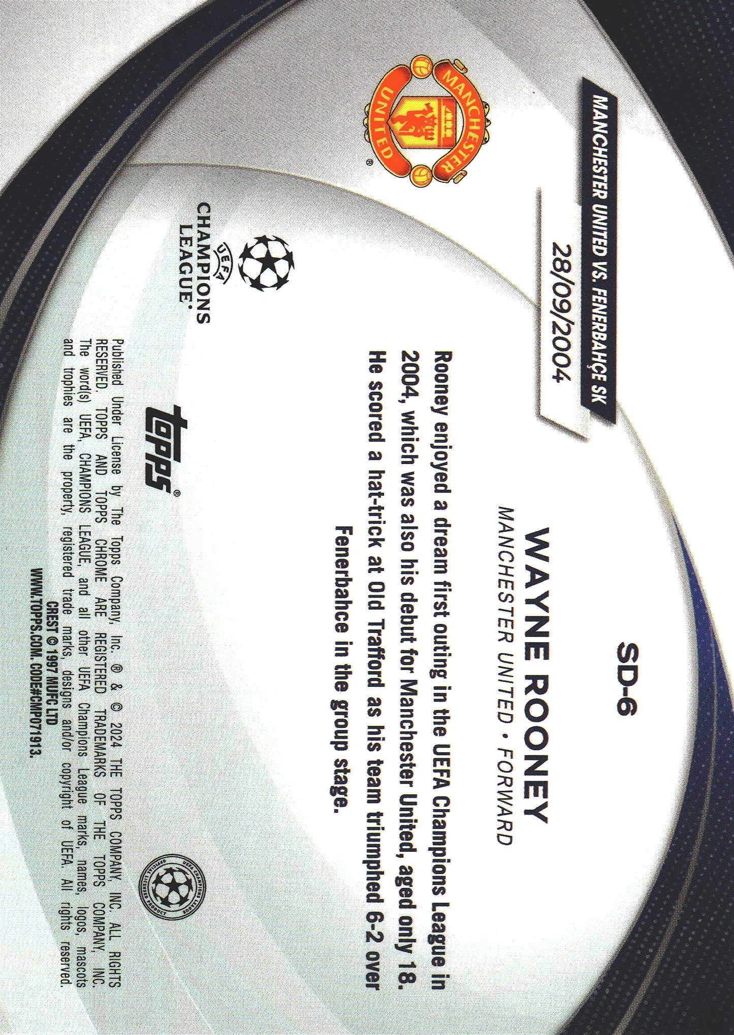 2023 Topps Chrome UCC Starball Debut Wayne Rooney #SD-6 Manchester United