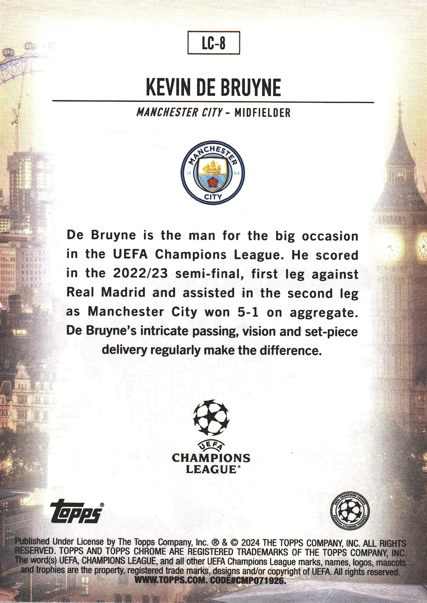 2023 Topps Chrome UCC London Calling Kevin De Bruyne #LC-8 Manchester City
