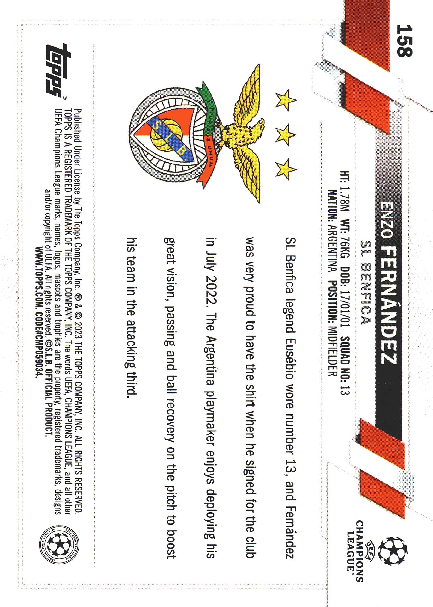 2022 Topps UCC Flagship Enzo Fernandez RC #158 Benfica