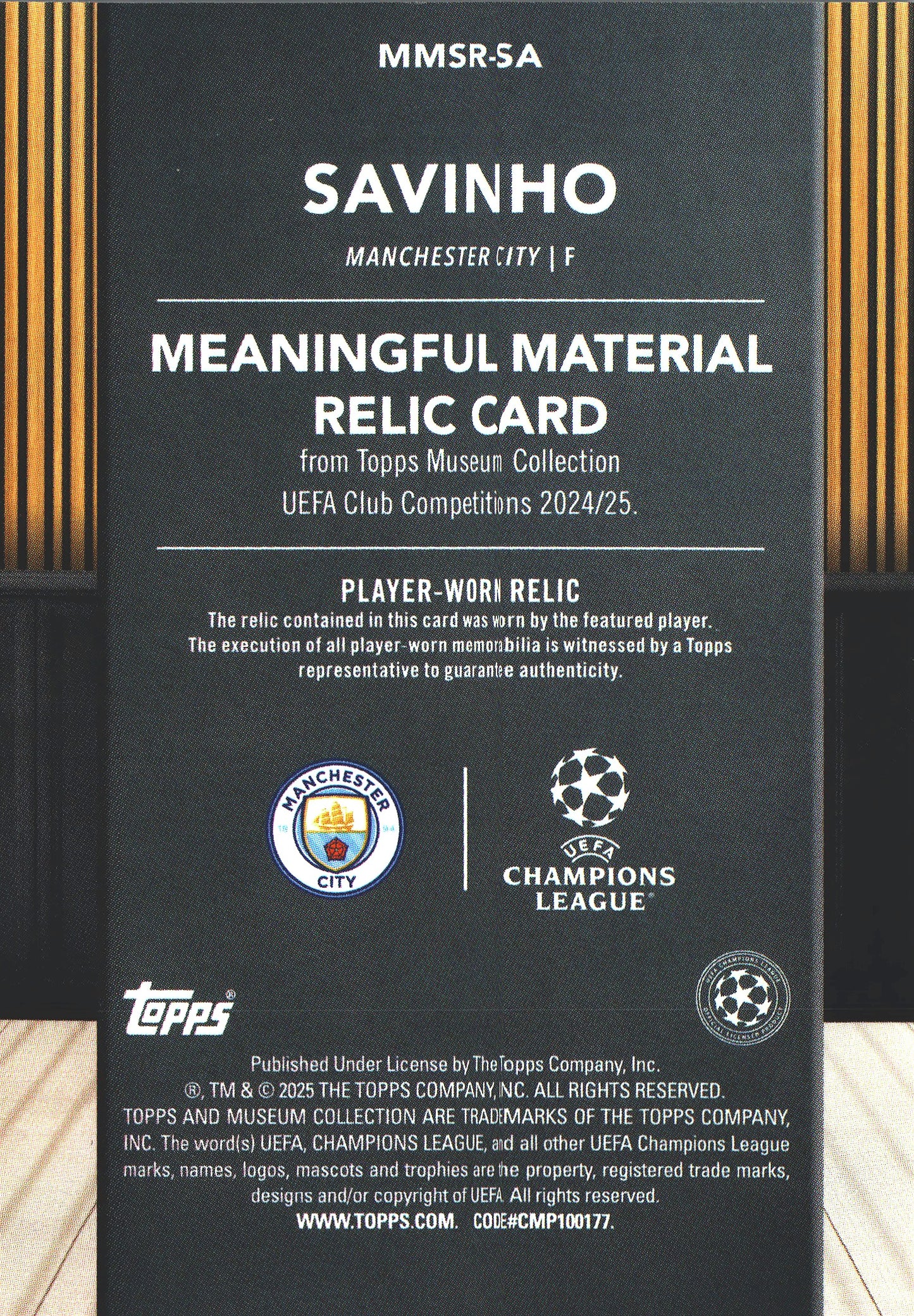 2024 Topps Museum Savinho Relic /199 #MMSR-SA Manchester City