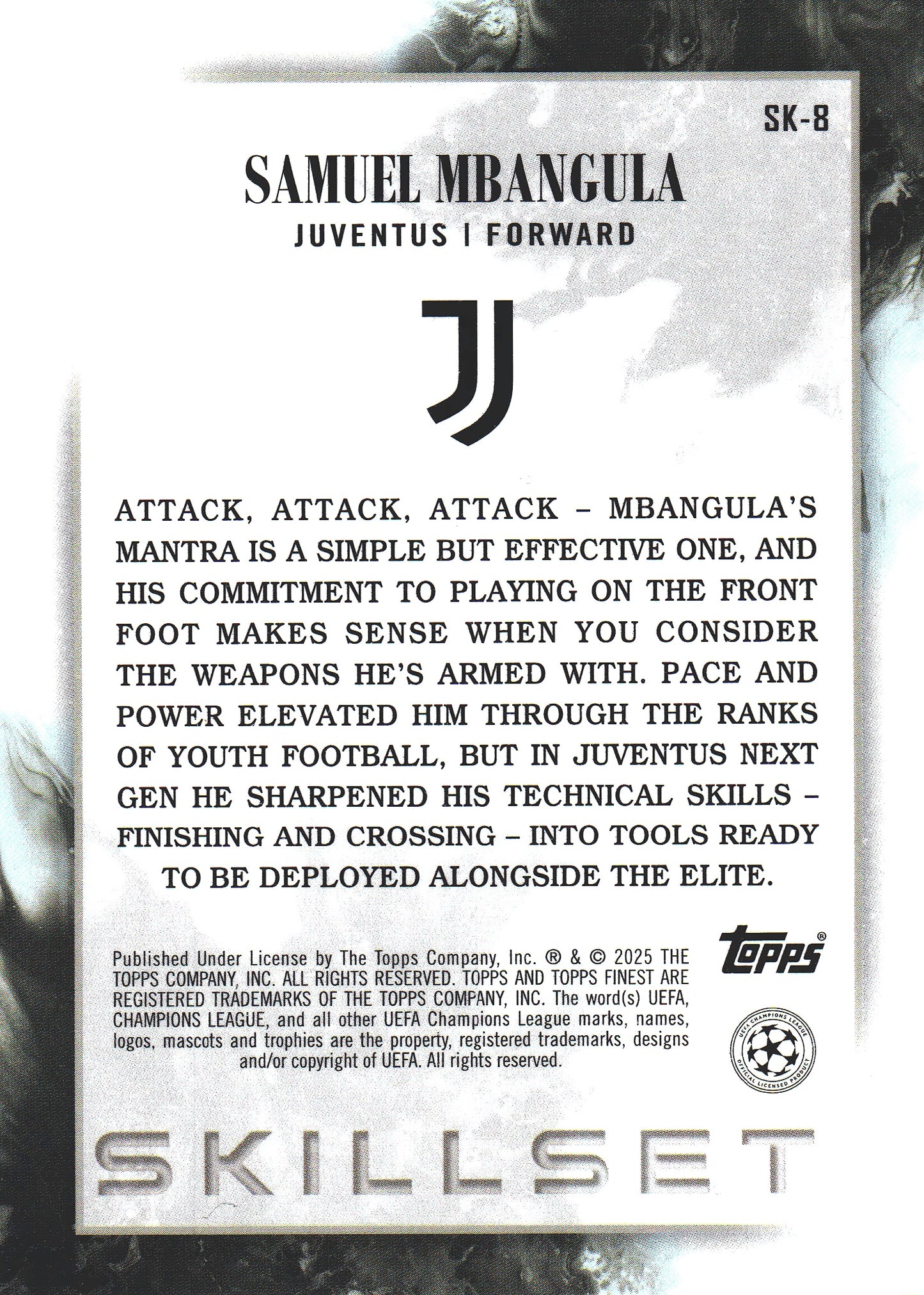 2024 Topps Finest UCC Skillset Samuel Mbangula RC #SK-8 Juventus