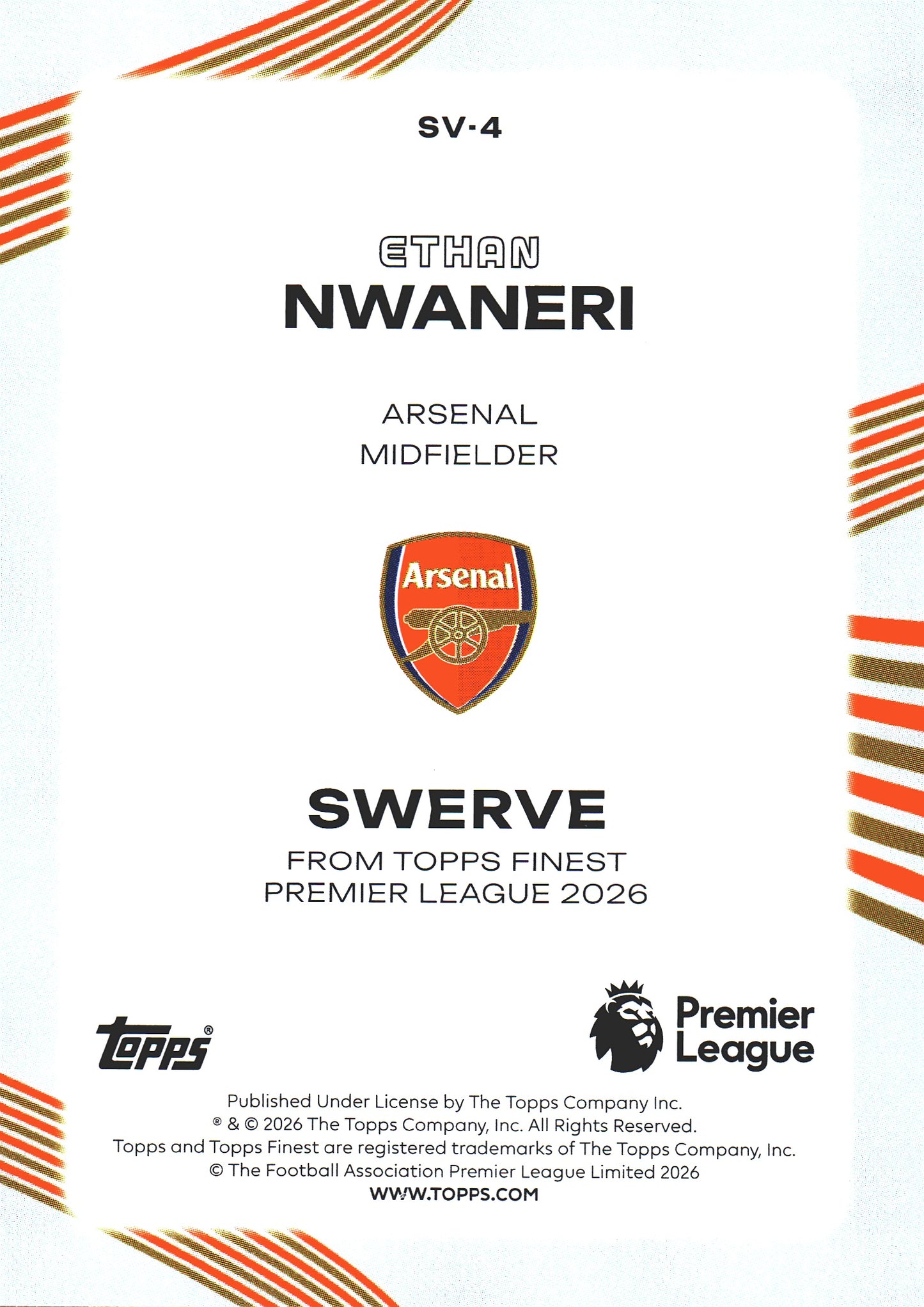 2025 Topps Finest UCC Swerve Ethan Nwaneri #SV-4 Arsenal FC