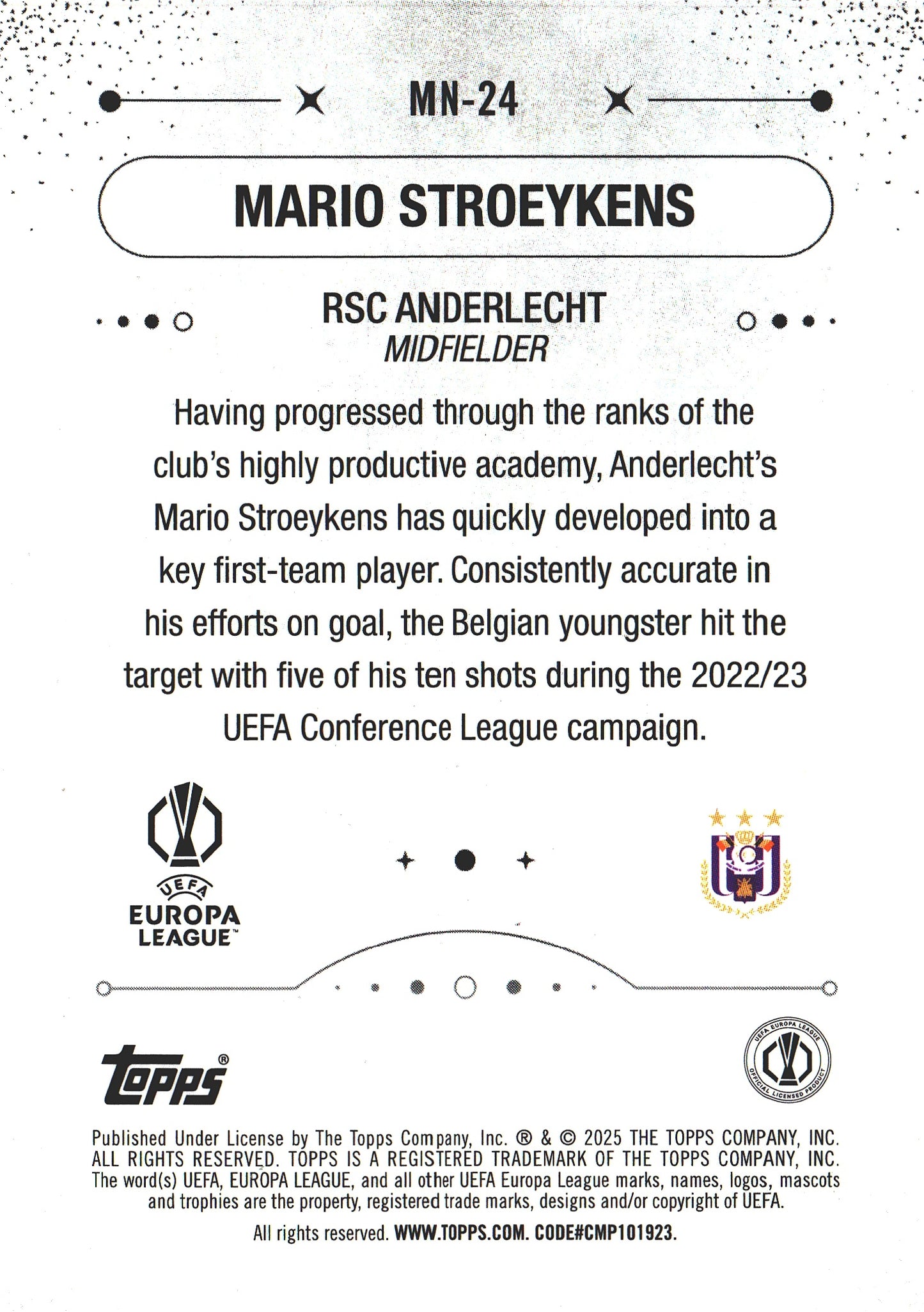 2024 Topps Chrome Merlin UCC Mystic Nights Mario Stroeykens #MN-24 Anderlecht