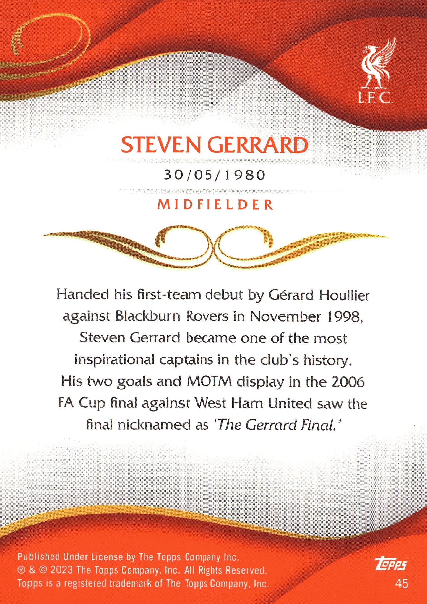 2022 Topps Lineage Liverpool Steven Gerrard #45 Liverpool