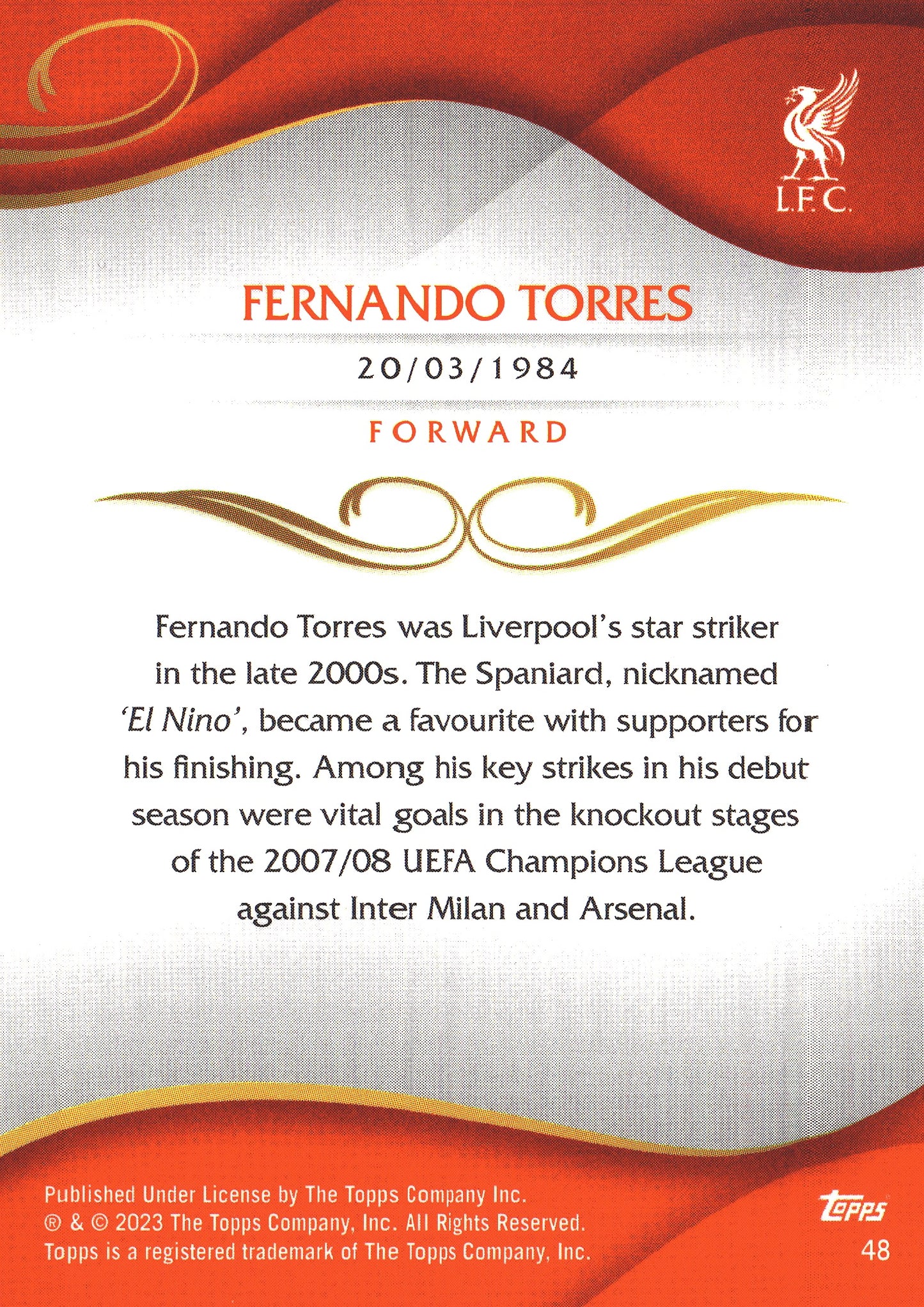 2022 Topps Lineage Liverpool Fernando Torres #48 Liverpool