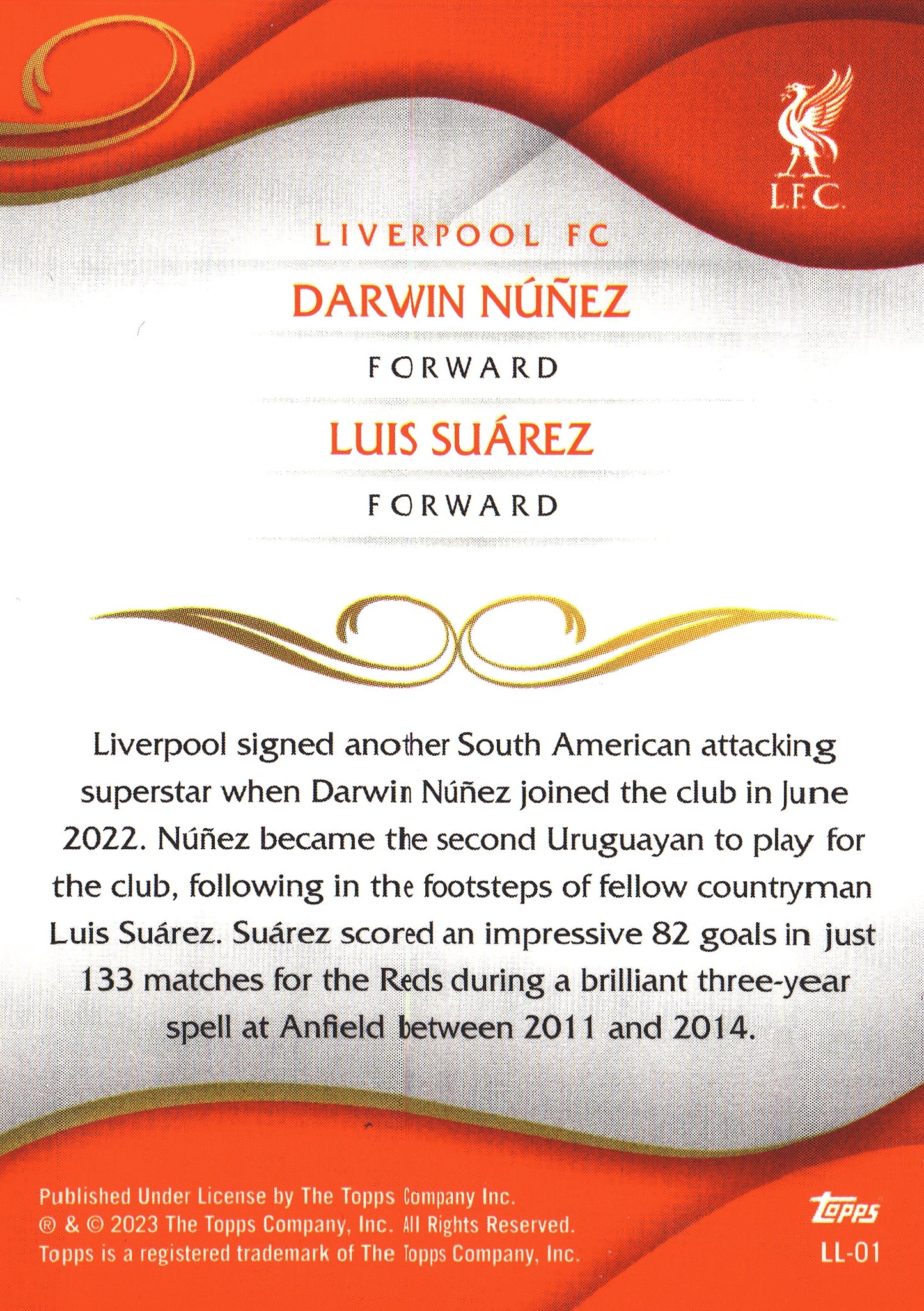 2022 Topps Lineage Liverpool Lenticular Darwin Nunez / Luis Suarez #LL-01