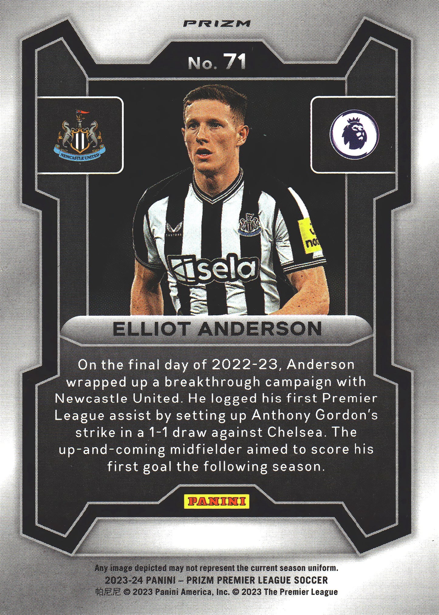 2023 Panini Prizm Premier League Pink Mosaic Elliot Anderson #71 Newcastle United