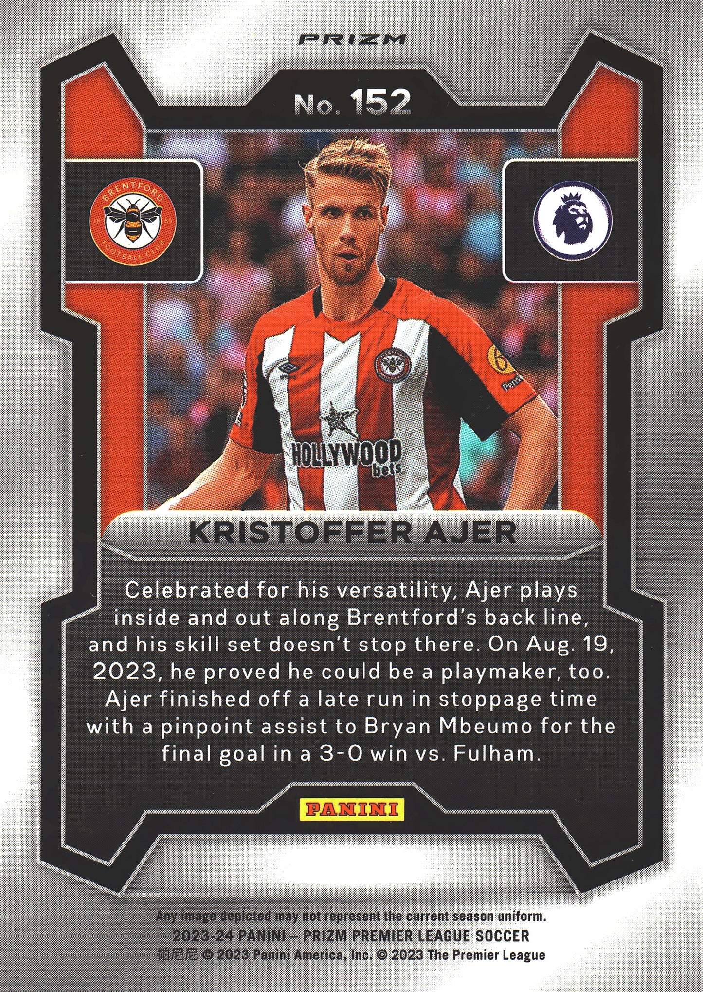 2023 Panini Prizm Premier League Pink Mosaic Kristoffer Ajer #152 Brentford