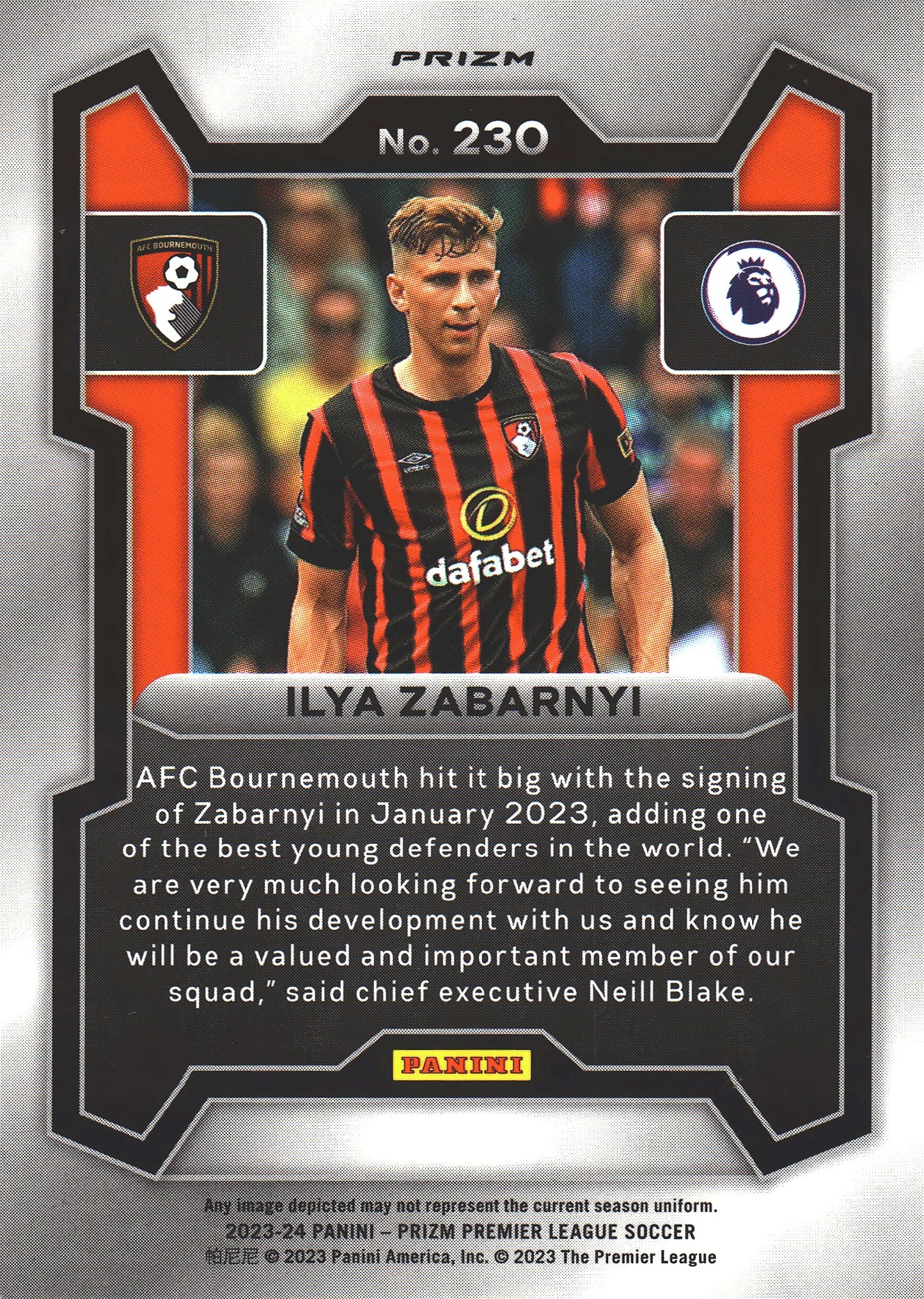 2023 Panini Prizm Premier League Pink Mosaic Illya Zabarnyi RC #230 AFC Bournemouth
