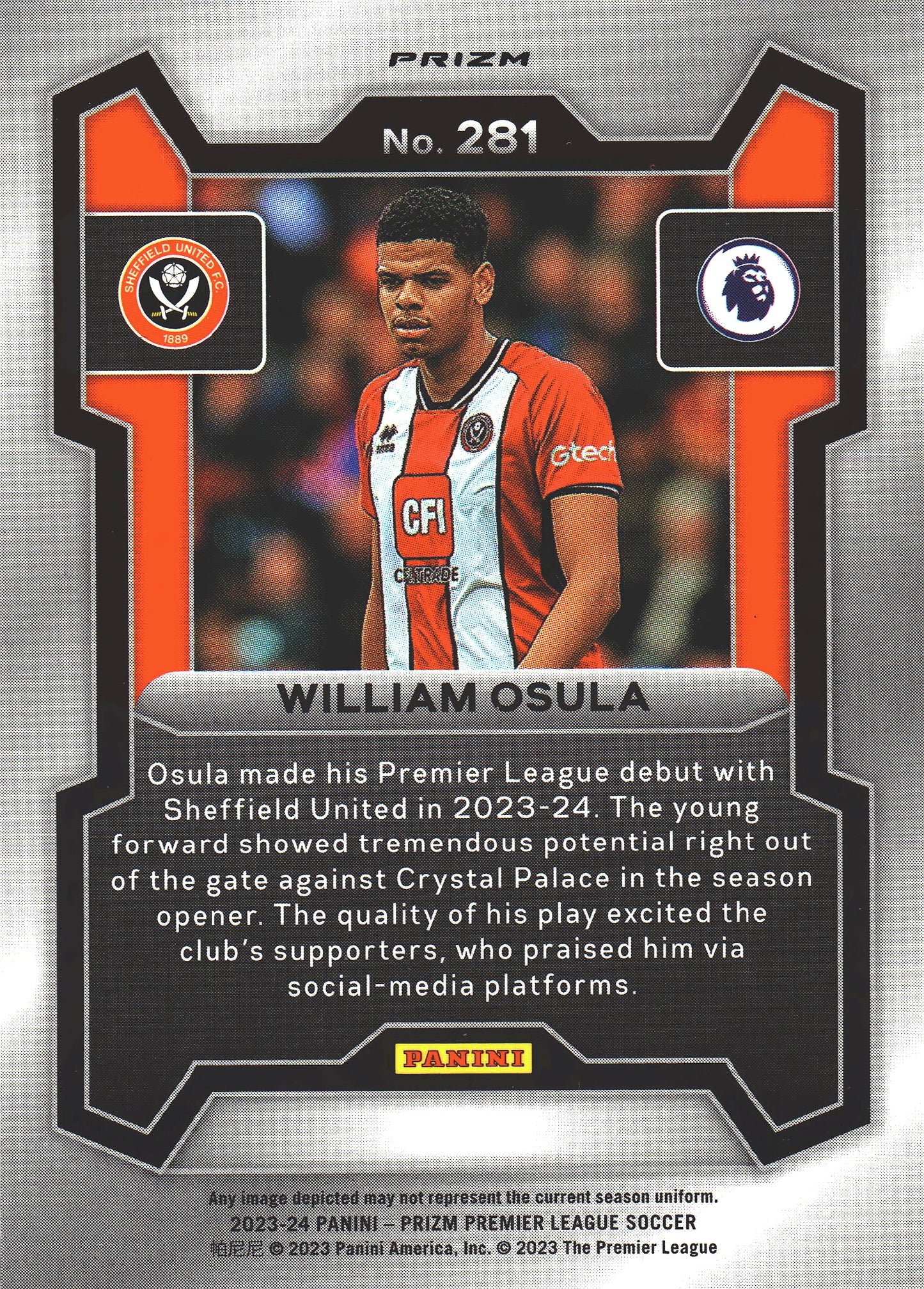 2023 Panini Prizm Premier League Pink Mosaic William Osula RC #281 Sheffield United