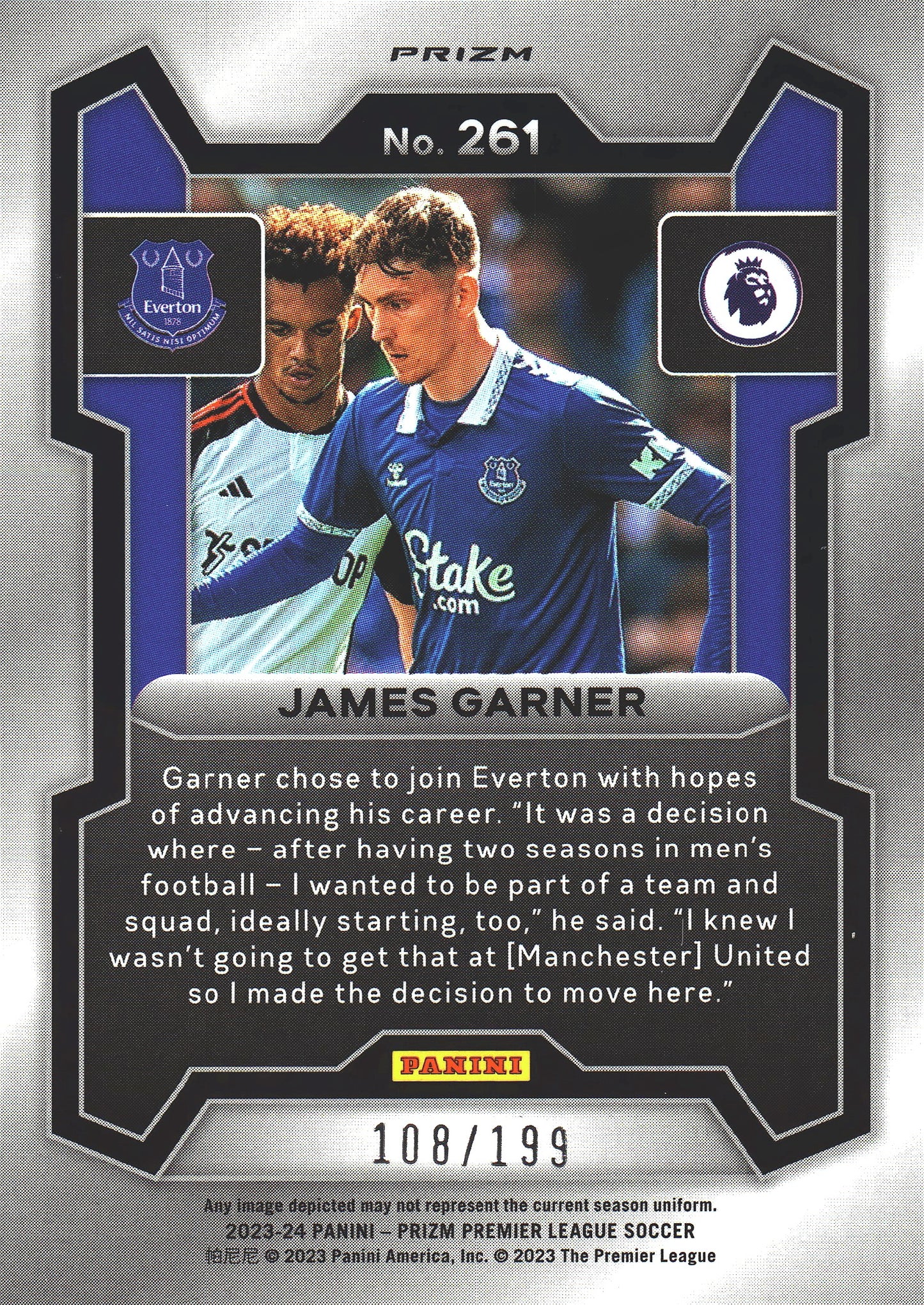2023 Panini Prizm Premier League Red /199 James Garner #261 Everton