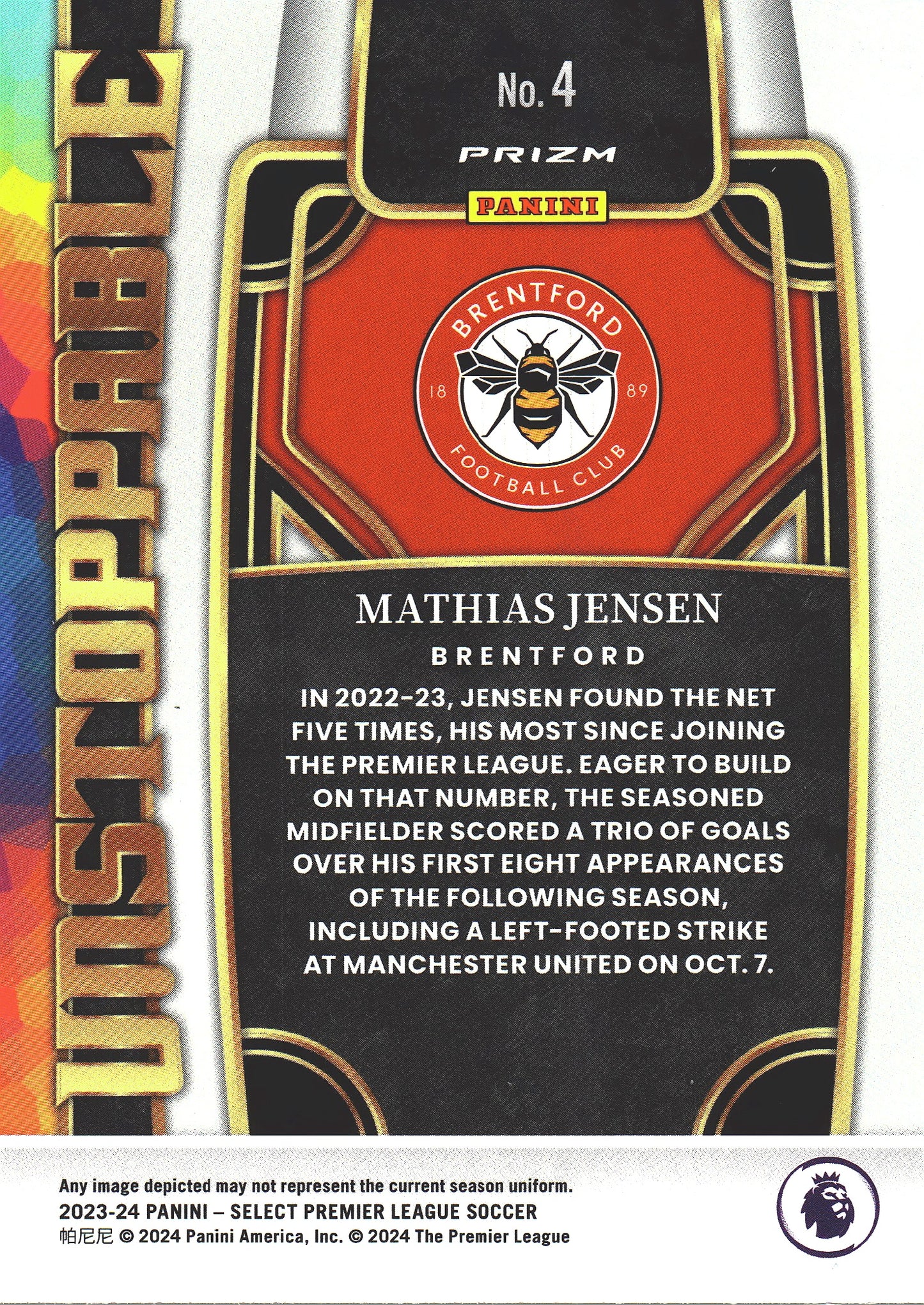 2023 Panini Select Premier League Unstoppable Mathias Jensen #4 Brentford