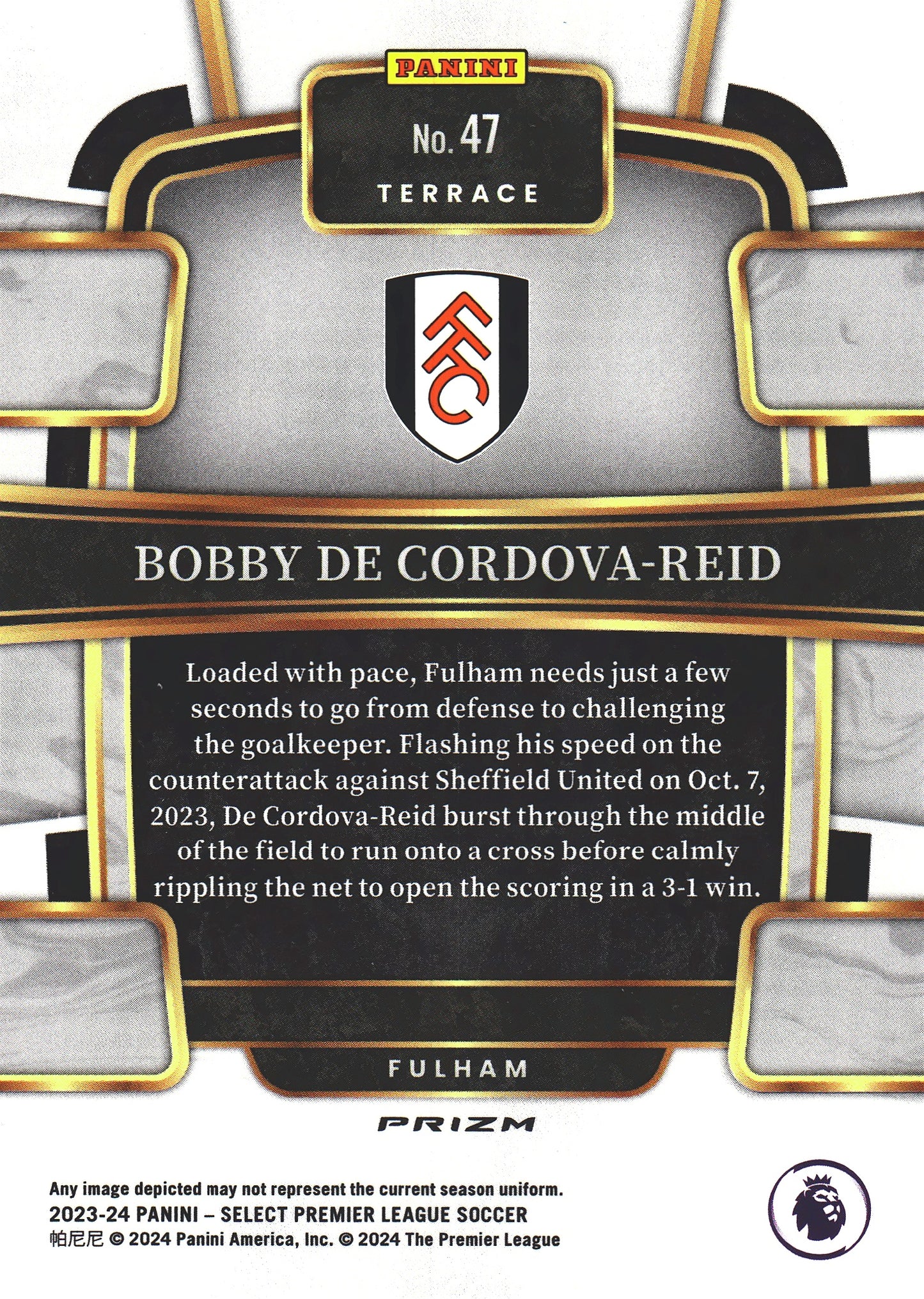 2023 Panini Select Premier League Silver Bobby De Cordova-Reid #47 Fulham