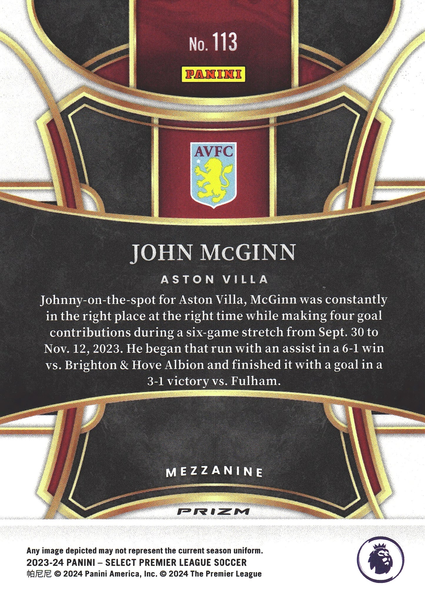 2023 Panini Select Premier League Silver John McGinn #113 Aston Villa