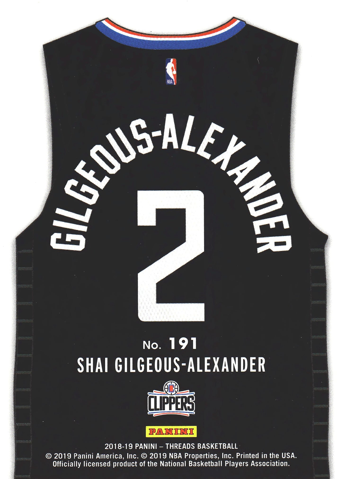 2018 Panini Threads Shai Gilgeous-Alexander RC #191 Los Angeles Clippers
