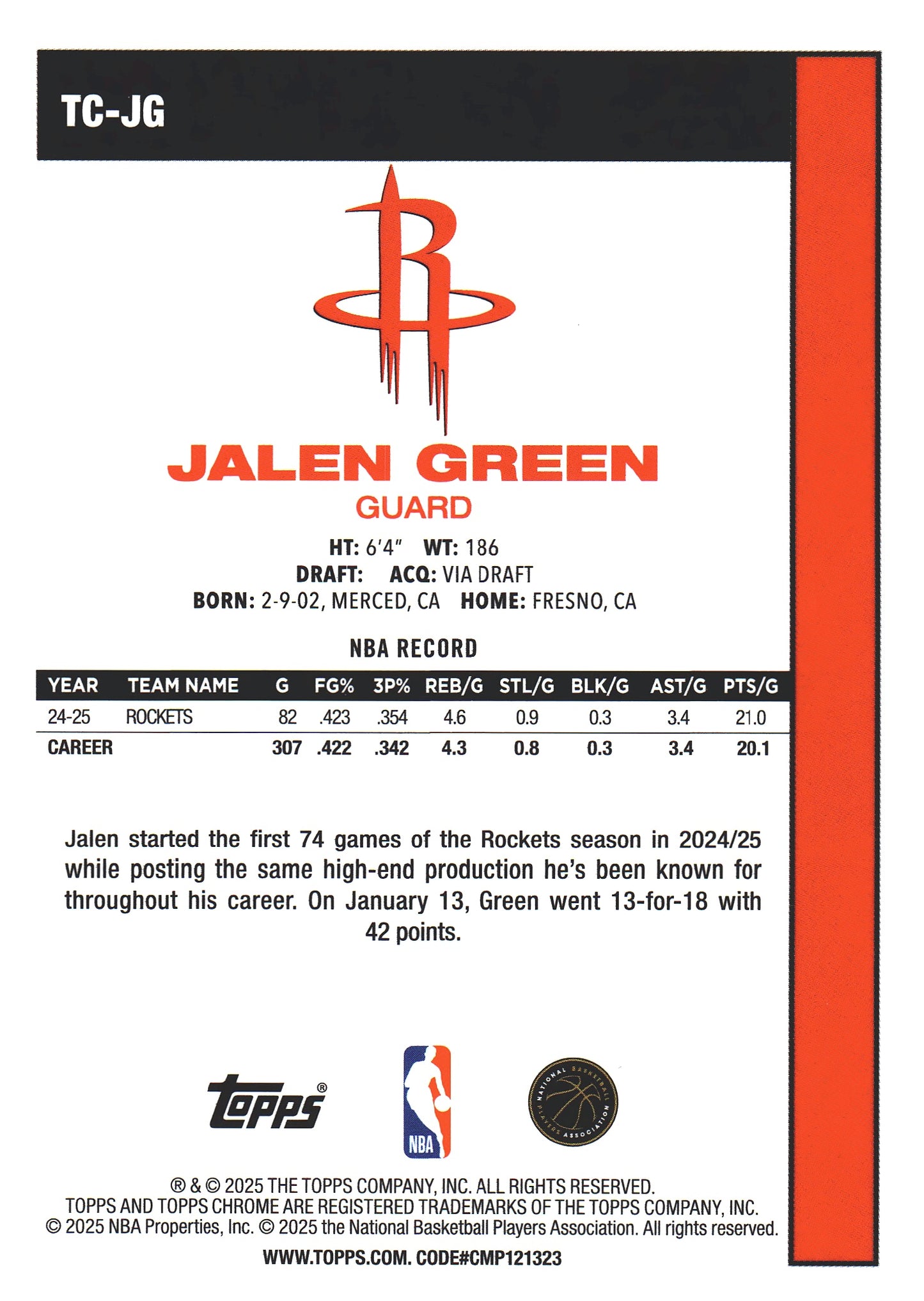2025 Topps NBA 1980-81 Topps Chrome Mojo Jalen Green #TC-JG Houston Rockets